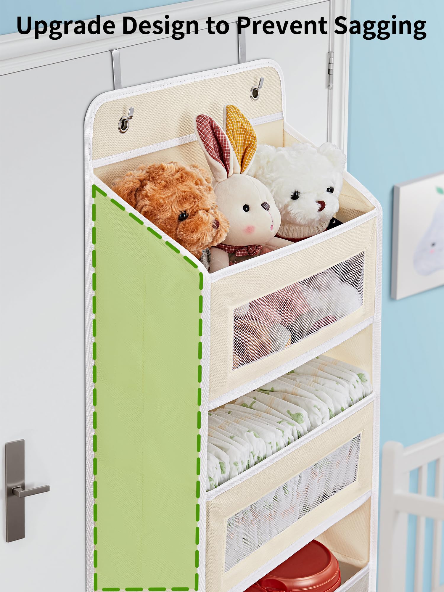 JARLINK Over The Door Organizer Storage, 5 Shelf Hanging Door Organizer with 5 Large Capacity Pockets, Anti Tilt 44 lb Load Behind Door Storage for Bedroom, Bathroom, Pantry, Nursery, (Grey)