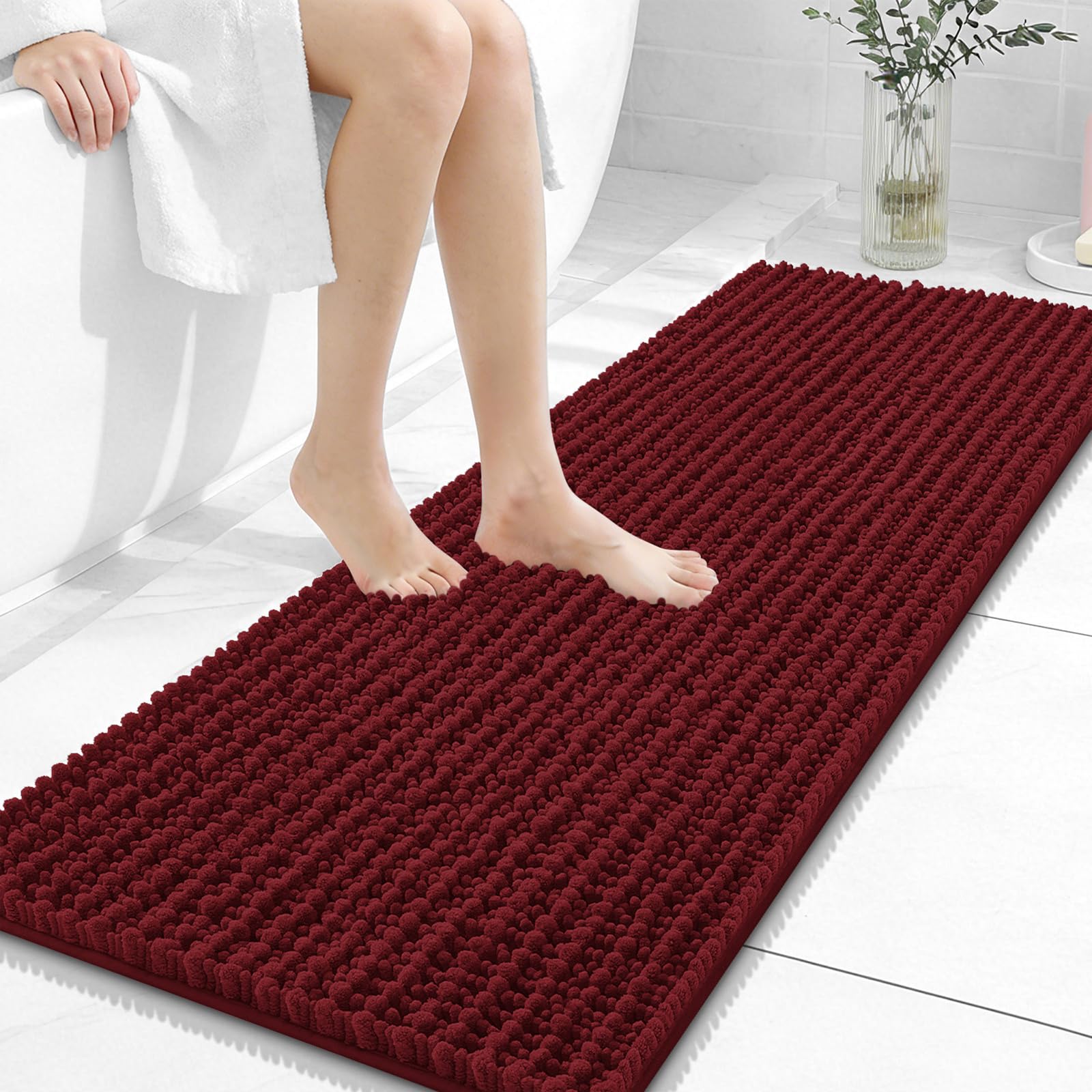 OLANLY Bathroom Rug Mat 30x20, Thick Soft and Absorbent Chenille Bath Mat, Non-Slip Rubber Backing, Machine Washable Quick Dry Bath Rugs for Tub Shower Floor, Home Decor Accessories, Grey