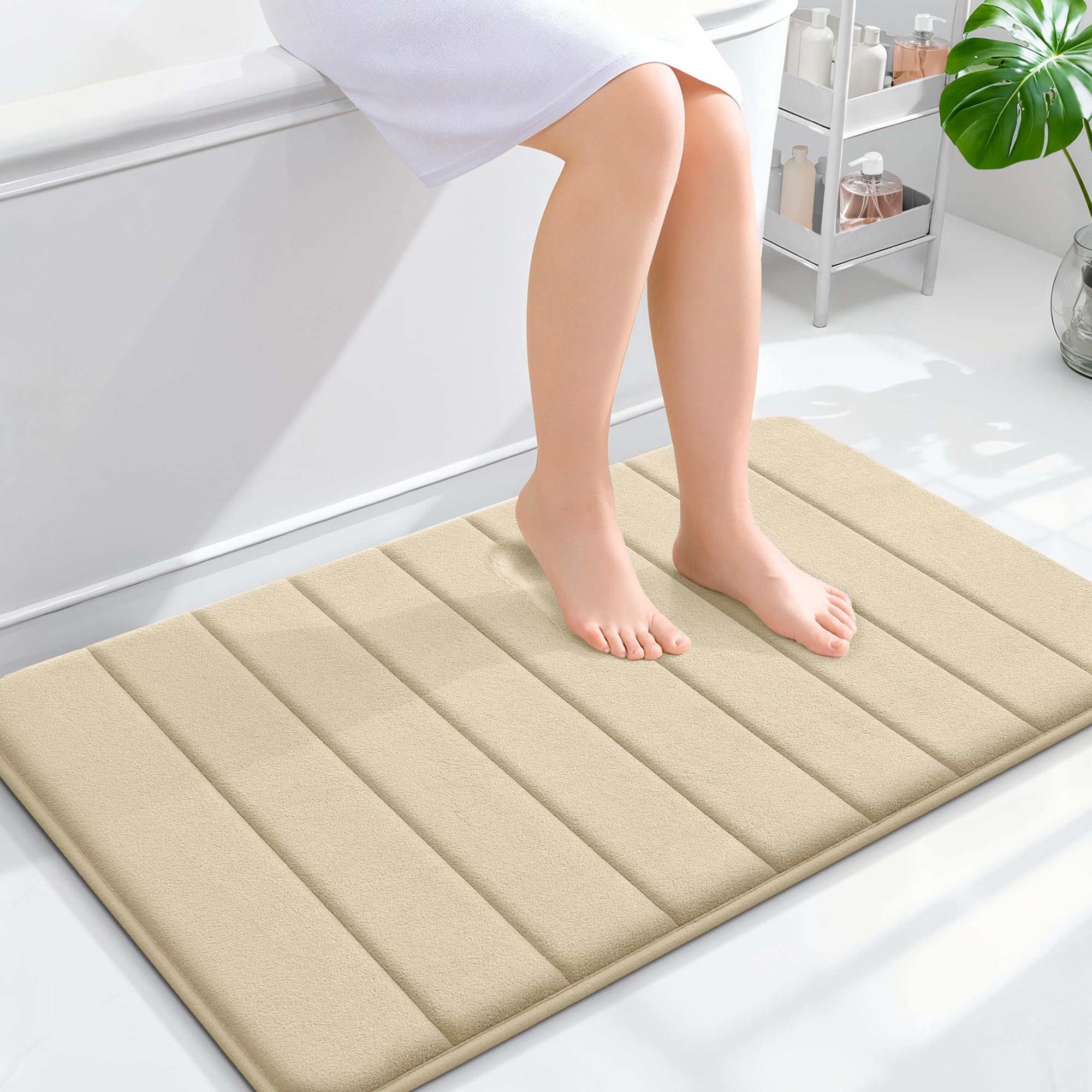 OLANLY Memory Foam Bath Mat 30x20, Super Soft Absorbent Bathroom Rugs, Quick Dry, Machine Washable Shower Floor Rugs, Bathmat Carpet, Bathroom Home Decor Accessories, Grey