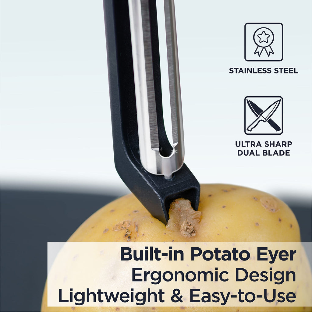 Deiss PRO Swivel Vegetable Peeler - Sharp Stainless Steel Peeler With Easy Non-Slip Hand Grip, Potato Peelers For Kitchen, Fruit, Carrot, Apple, Veggie, Kiwi, Durable, And Dishwasher Safe (ORANGE)
