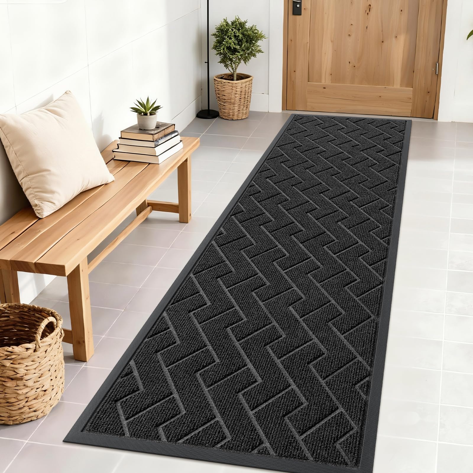 OLANLY Front Door Mat Indoor Outdoor Entrance, Waterproof All-Season, All-Weather Doormat, Sturdy Natural Rubber, Fade Resistant, Low Profile, Easy Clean Patio Porch Entryway Mat, 29.5x17, Black