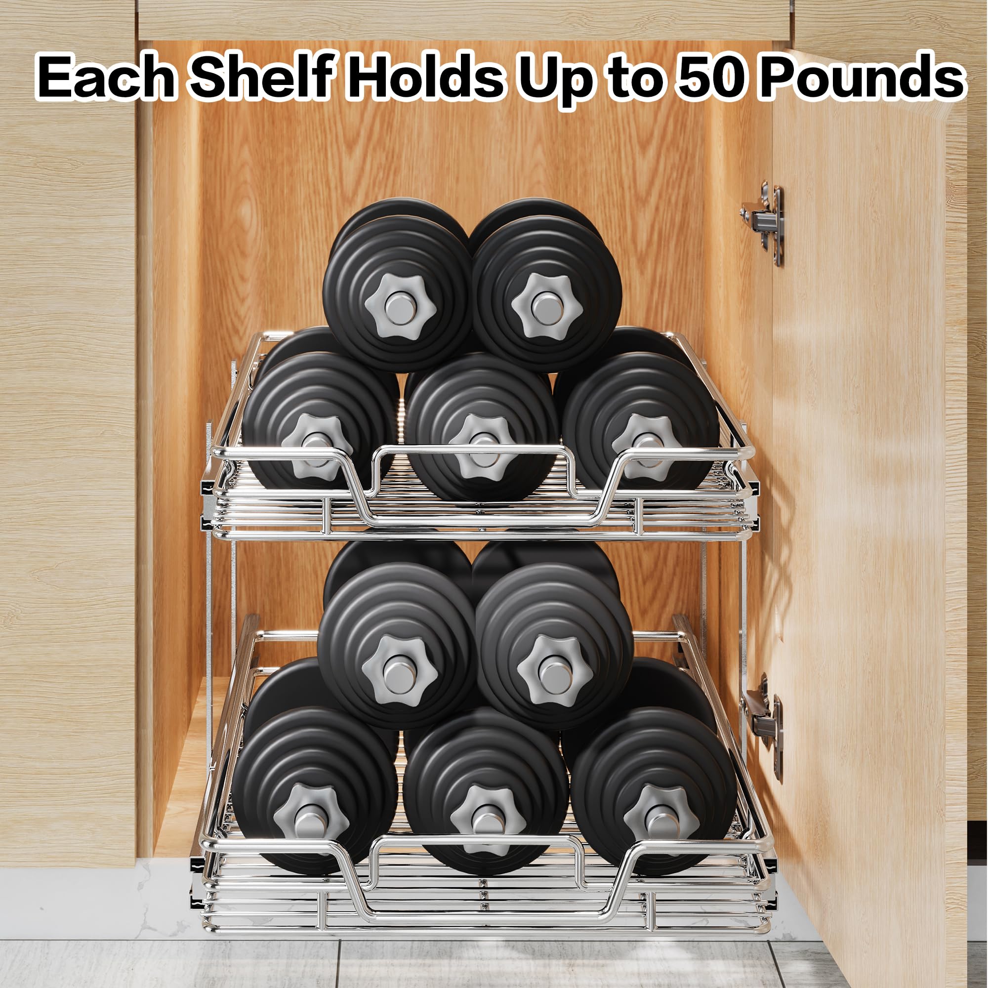 2-Tier Kitchen Cabinet,Pull Out Cabinet Organizer,Shelf and Drawer Organizer Slide Out Pantry Storaqe Basket in Multiple Sizes (12" W x21 D)