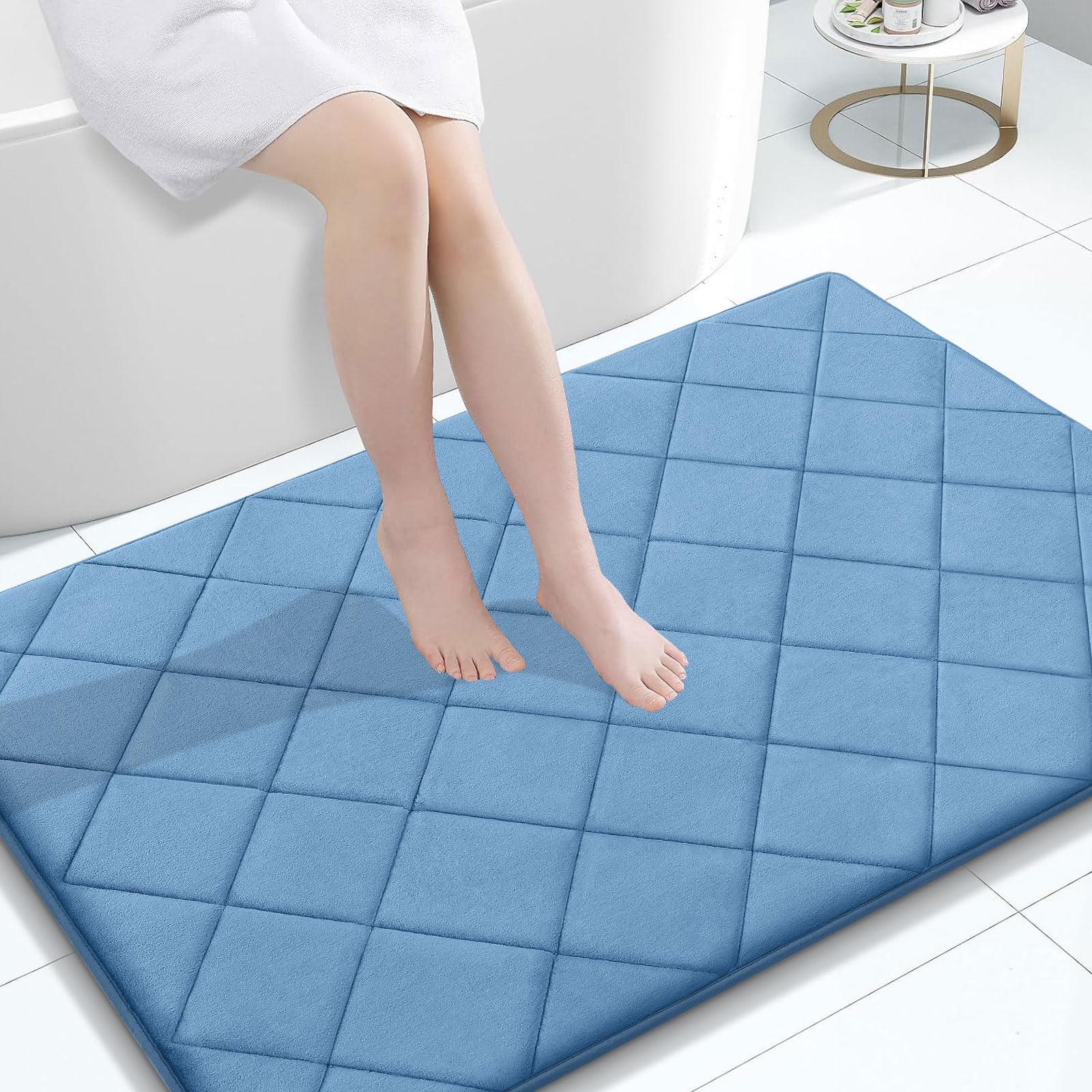 OLANLY Memory Foam Bath Mat 30x20, Ultra Soft and Absorbent Bathroom Rugs, Machine Washable, Comfortable Bath Carpet for Bathroom Floor, Tub and Shower, Black