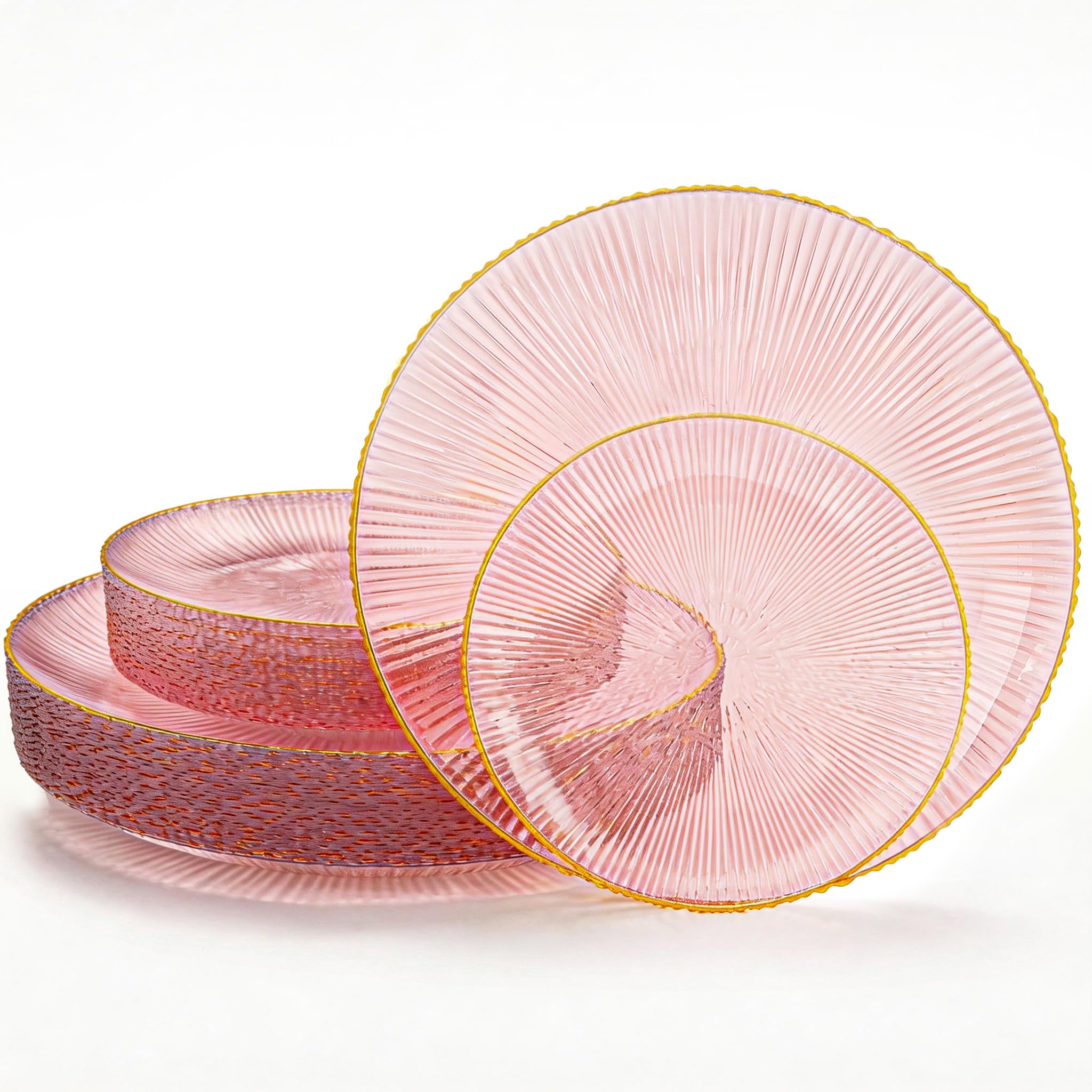 DaYammi 60Pcs Sage Green Plastic Plates with Gold Rim,Disposable Plates Set Includes 30 Dinner Plate & 30 Salad Plate,Fancy Green Party Plates with Radial Texture for Party Wedding Dinner