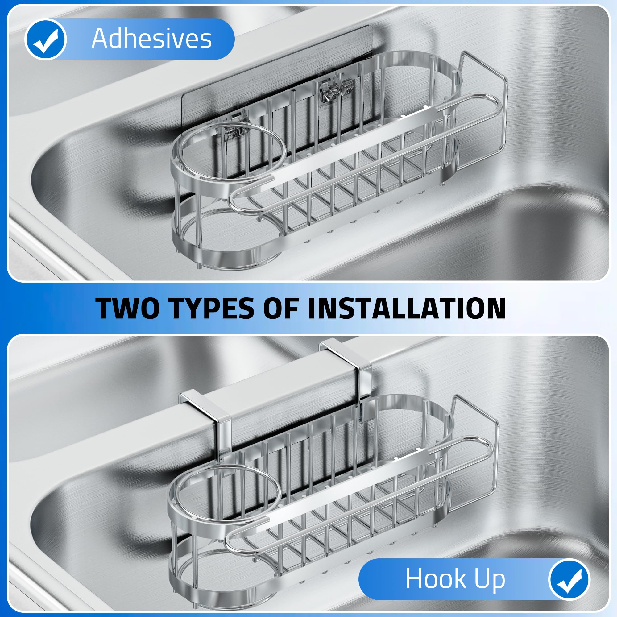 Cisily Organizador de Fregadero de Cocina con Soporte para Esponja en el Fregadero, Organizador de Fregadero de Cocina de Acero Inoxidable, Soporte para Cepillo, Percha para Paños de Platos, Soporte