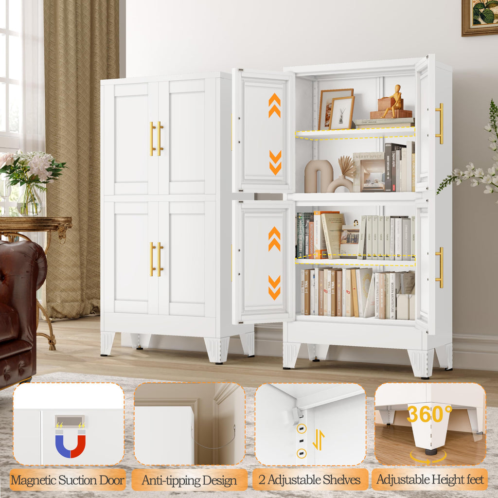 GAIOUS Metal Pantry Cabinet, Kitchen Pantry Storage Cabinets with 2 Door and 3 Adjustable Shelves, White Kitchen Pantry Cabinet, Freestanding Cupboard for Dining Room Living Room Bathroom