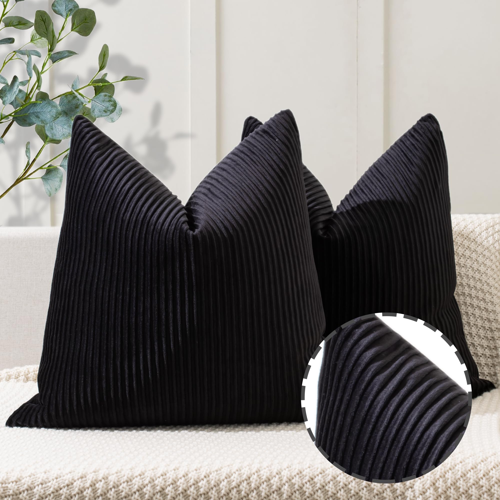 YCOLL Navy Blue Pillow Covers 18x18 Set of 2 Velvet Striped Pattern - Soft Throw Pillows for Home Decor, Luxury Decorative Pillow Covers for Couch, Bed,Living Room
