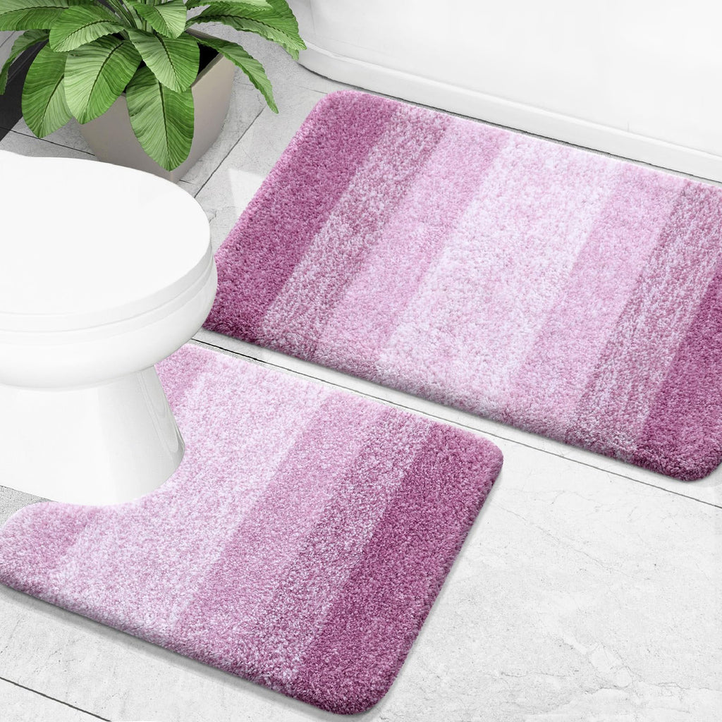 OLANLY Bathroom Rug Set 2 Piece, Soft Absorbent Microfiber Bath Mats and U-Shaped Contour Toilet Rug, Non-Slip, Machine Wash Dry, Plush Shaggy Bath Mats for Bathroom (24"x16"+24"x20", Grey)