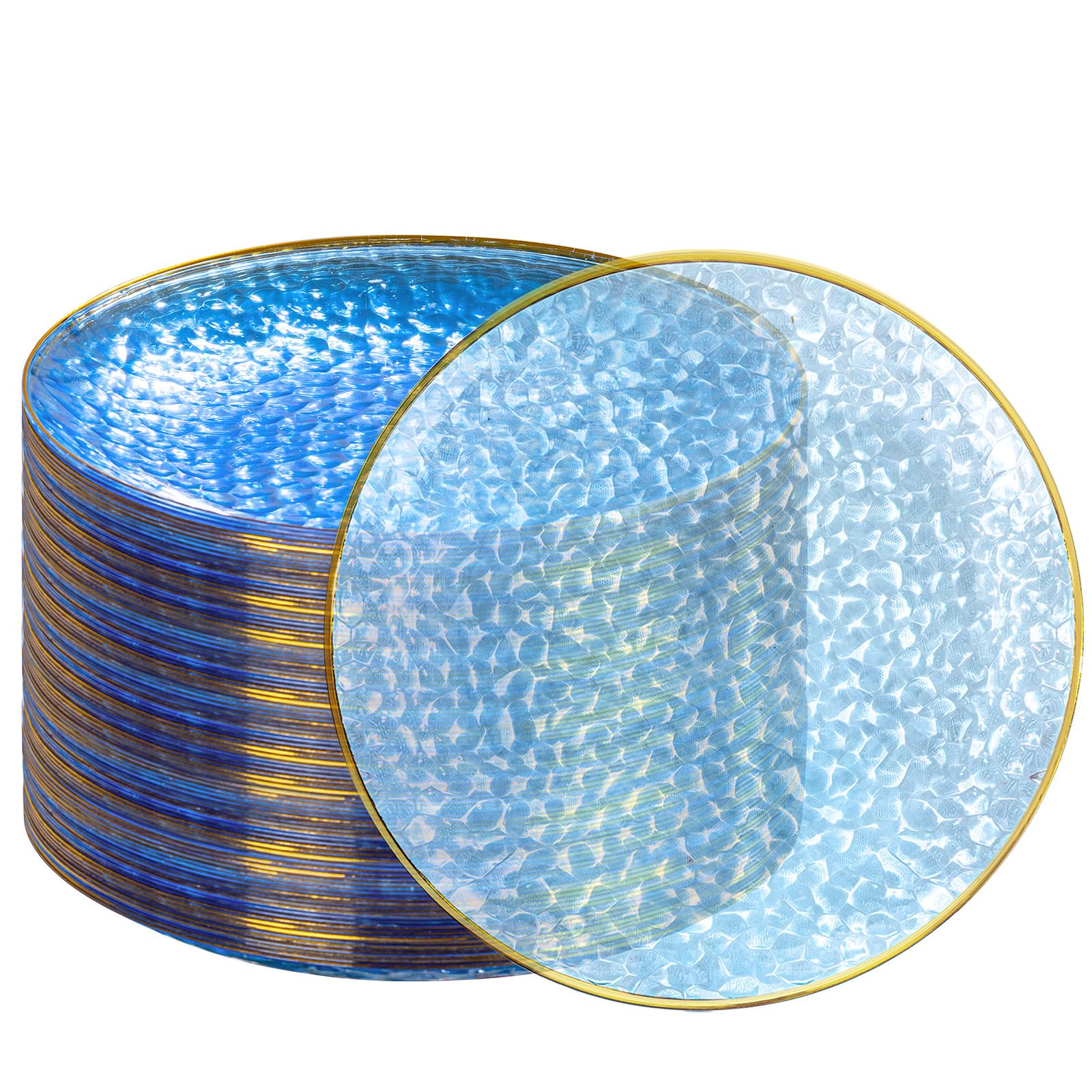 DaYammi 100 Pcs Clear Gold Plastic Plates, Hammered Party Plate, Fancy Plastic Plates Disposable Clear Disposable Dessert Platos, 7 Inch Heavy duty Plastic Dessert Platos for Party & Wedding