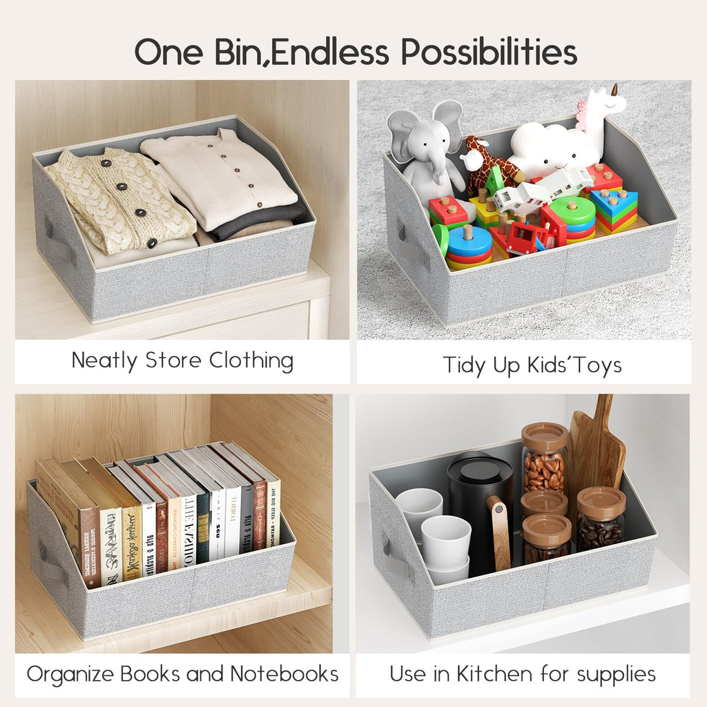 Homsorout Large Closet Organizers and Storage Bins - 8 Pack Trapezoid Storage Baskets for Shelves, Foldable Fabric Baskets with Handles Ideal for Closet, Basket, Wardrobe and Shelf Storage, Beige