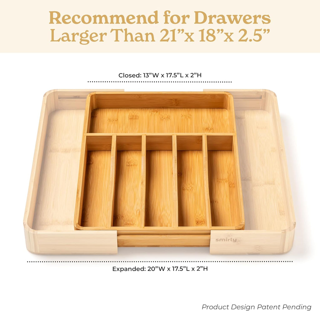 SMIRLY Premium Kitchen Bundle: Silverware Drawer Organizer & Durable Bamboo Cutting Board - Home Organization and Food Preparation