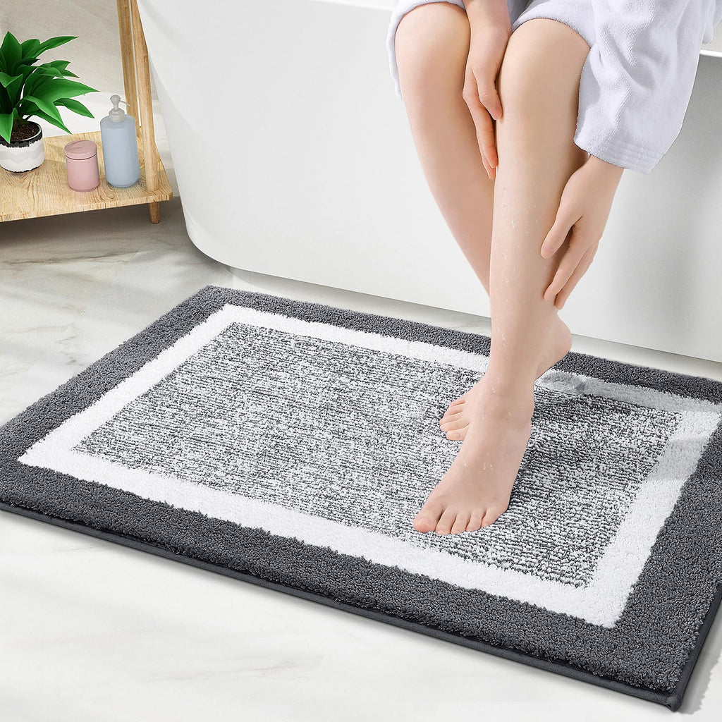 OLANLY Small Bathroom Rugs 24x16, Extra Soft and Absorbent Microfiber Bath Rugs, Non-Slip, Machine Washable, Quick Dry Shaggy Bath Carpet, Bath Mats for Bathroom Floor, Tub, Shower, Grey