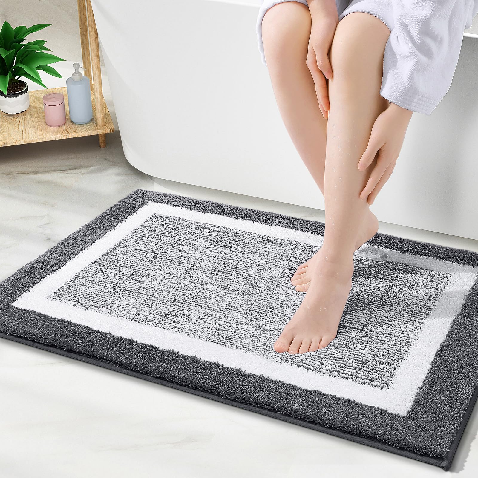 OLANLY Small Bathroom Rugs 24x16, Extra Soft and Absorbent Microfiber Bath Rugs, Non-Slip, Machine Washable, Quick Dry Shaggy Bath Carpet, Bath Mats for Bathroom Floor, Tub, Shower, Grey