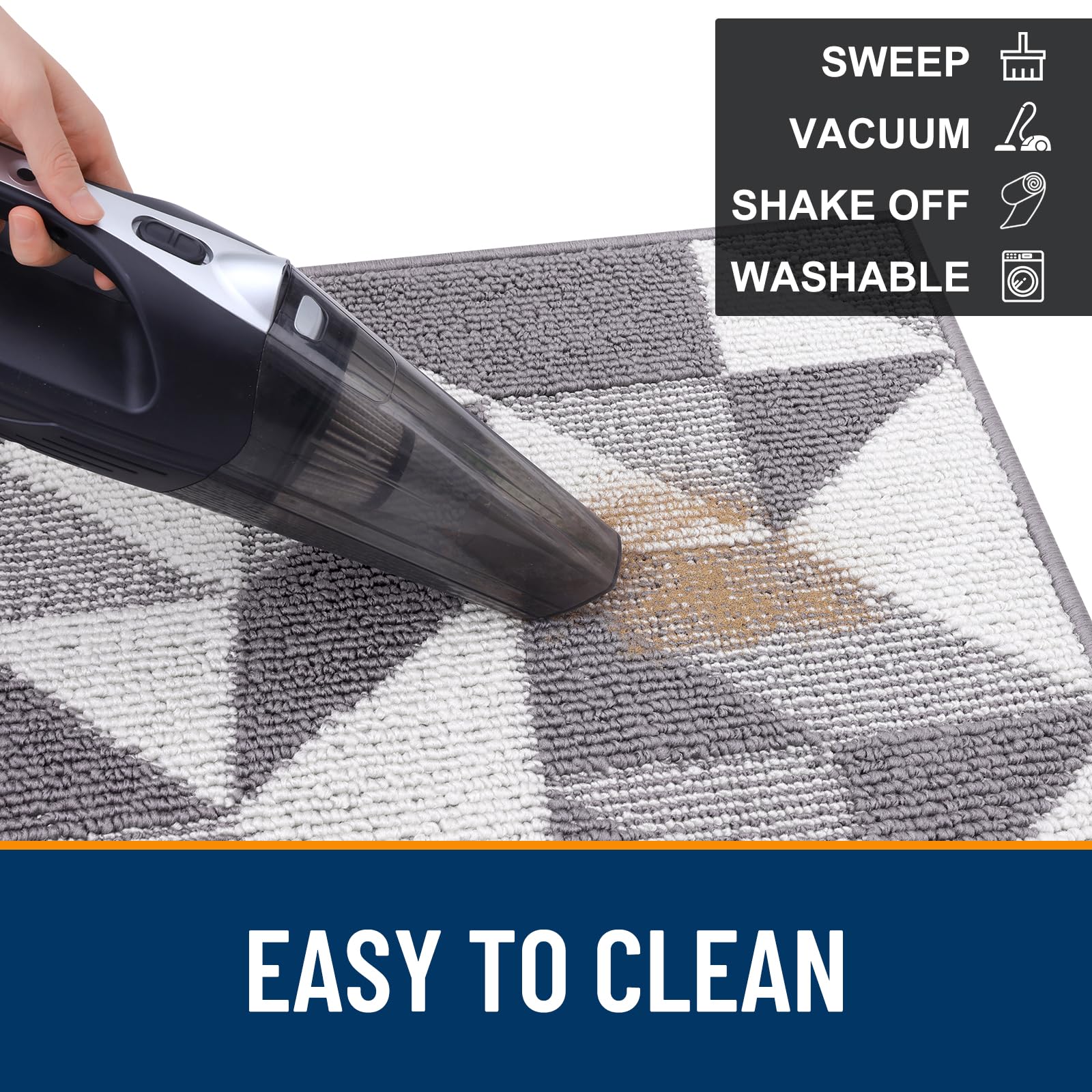 OLANLY Door Mat Indoor Entrance Washable 32x20, Odor-Free Low-Profile Front Back Geometric Doormat, Absorbent Resist Dirt Entry Carpet, Easy to Clean Sturdy Inside Floor Mats for Entryway, Black