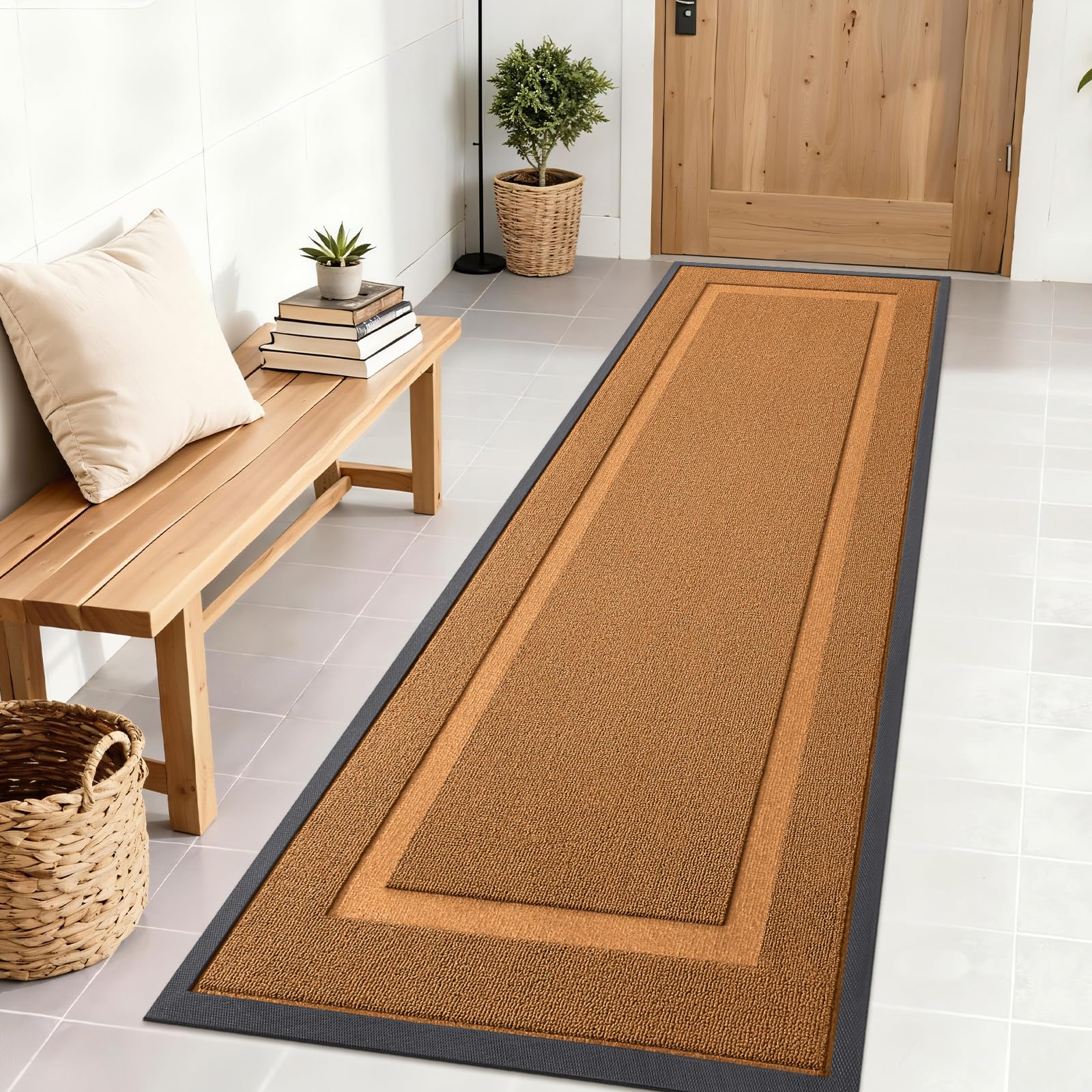 OLANLY Front Door Mat Indoor Outdoor Entrance, Waterproof All-Season, All-Weather Doormat, Sturdy Natural Rubber, Fade Resistant, Low Profile, Easy Clean Patio Porch Entryway Mat, 29.5x17, Black