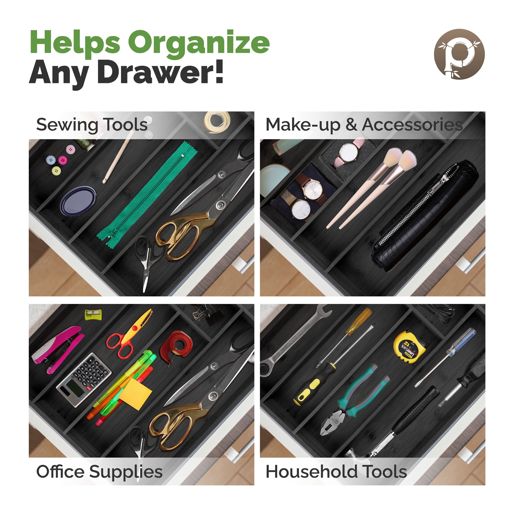 Silverware Organizer - Expandable Kitchen Drawer Organizer - Adjustable Kitchen Drawer Organizer for Utensils, Expandable to 22 Inches Wide, 10 Compartments, Silverware Tray for Drawer