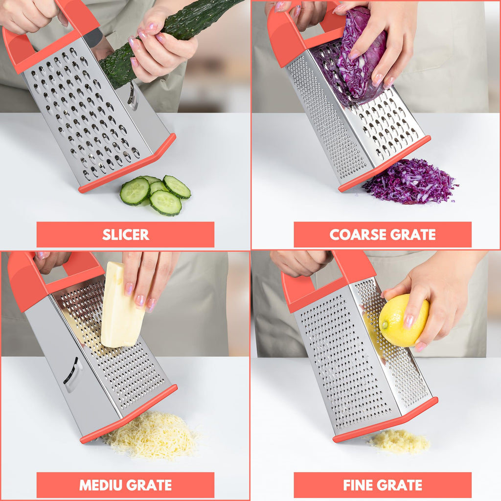 Urbanstrive Cheese Grater With Container Box Grater Stainless Steel Graters for Kitchen Cheese Shredder Parmesan Shredder Kitchen Gadgets Kitchen Tools Kitchen Gifts for Chef Dishwasher Safe Zester