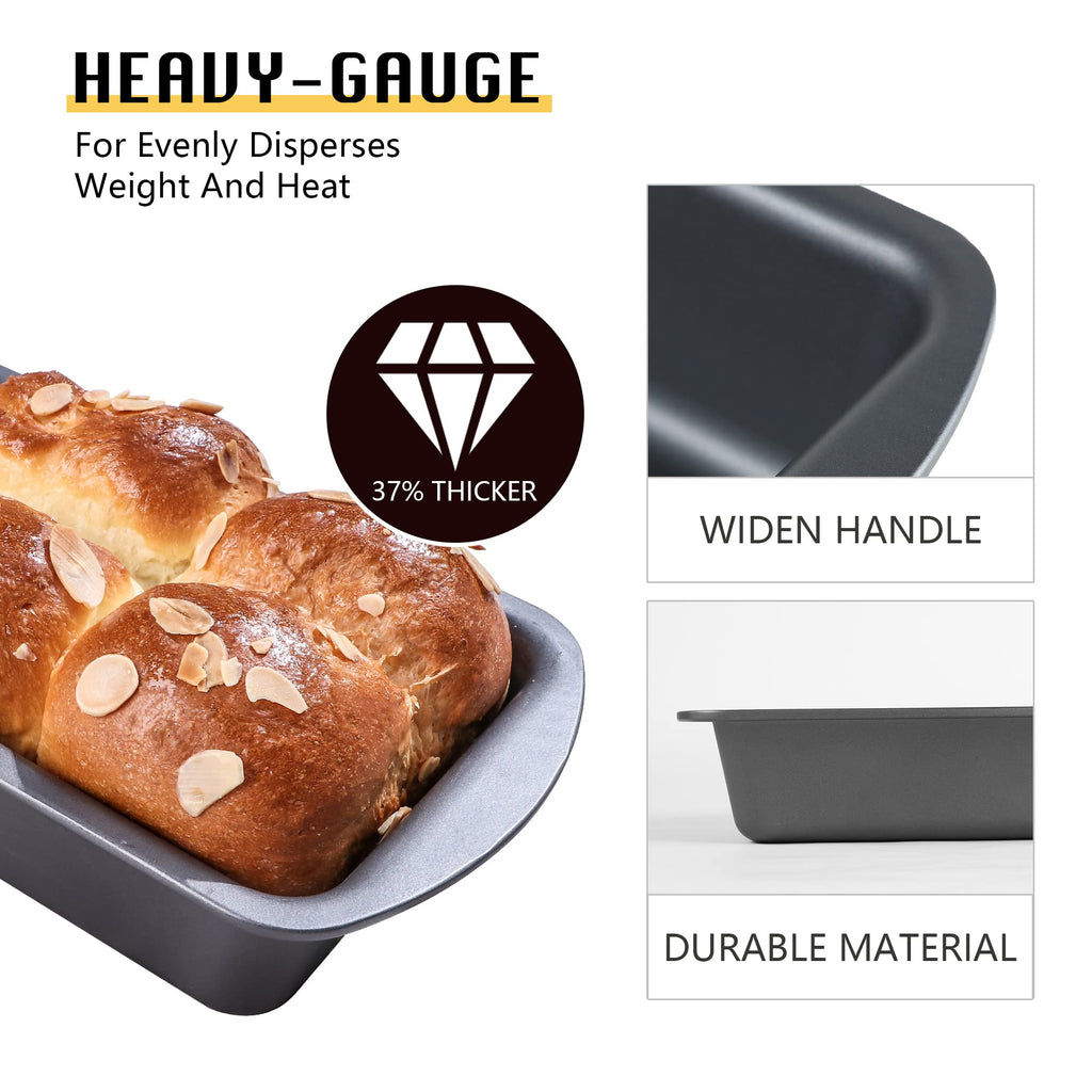 HONGBAKE Mini Loaf Pan for Baking Bread, 6 x 3.3 x 2 In Nonstick Small Banana Bread Tins Set of 3, Tiny Carbon Steel Meatloaf Pan - Dark Grey