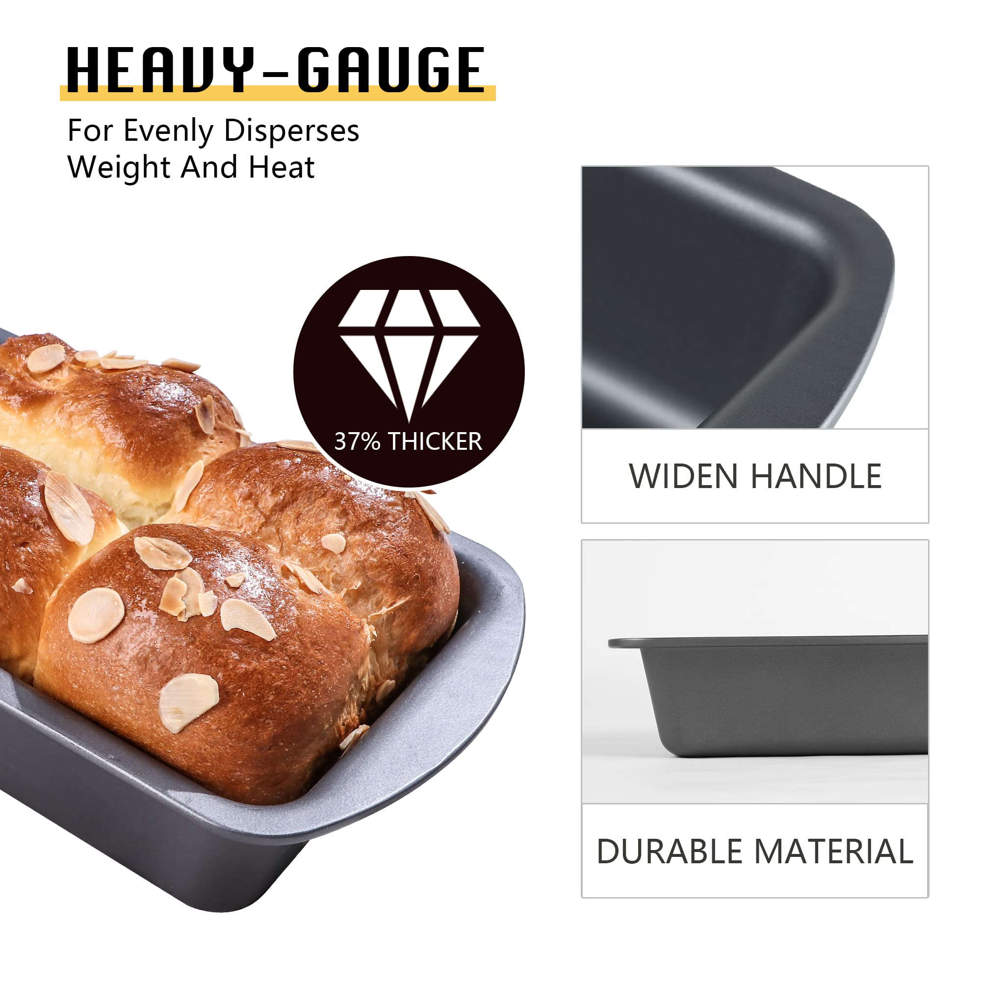 HONGBAKE Mini Loaf Pan for Baking Bread, 6 x 3.3 x 2 In Nonstick Small Banana Bread Tins Set of 3, Tiny Carbon Steel Meatloaf Pan - Dark Grey