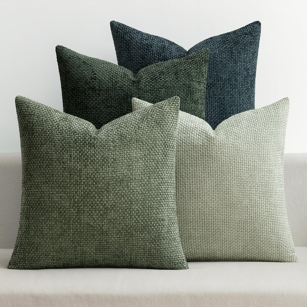 MIULEE Pack of 4 Couch Throw Pillow Covers 18x18 Inch Neutral Blue Soft Decorative Chenille Pillow Covers Farmhouse Accent Cushion Covers for Boho Western Spring Coastal Decor Sofa Bed Living Room