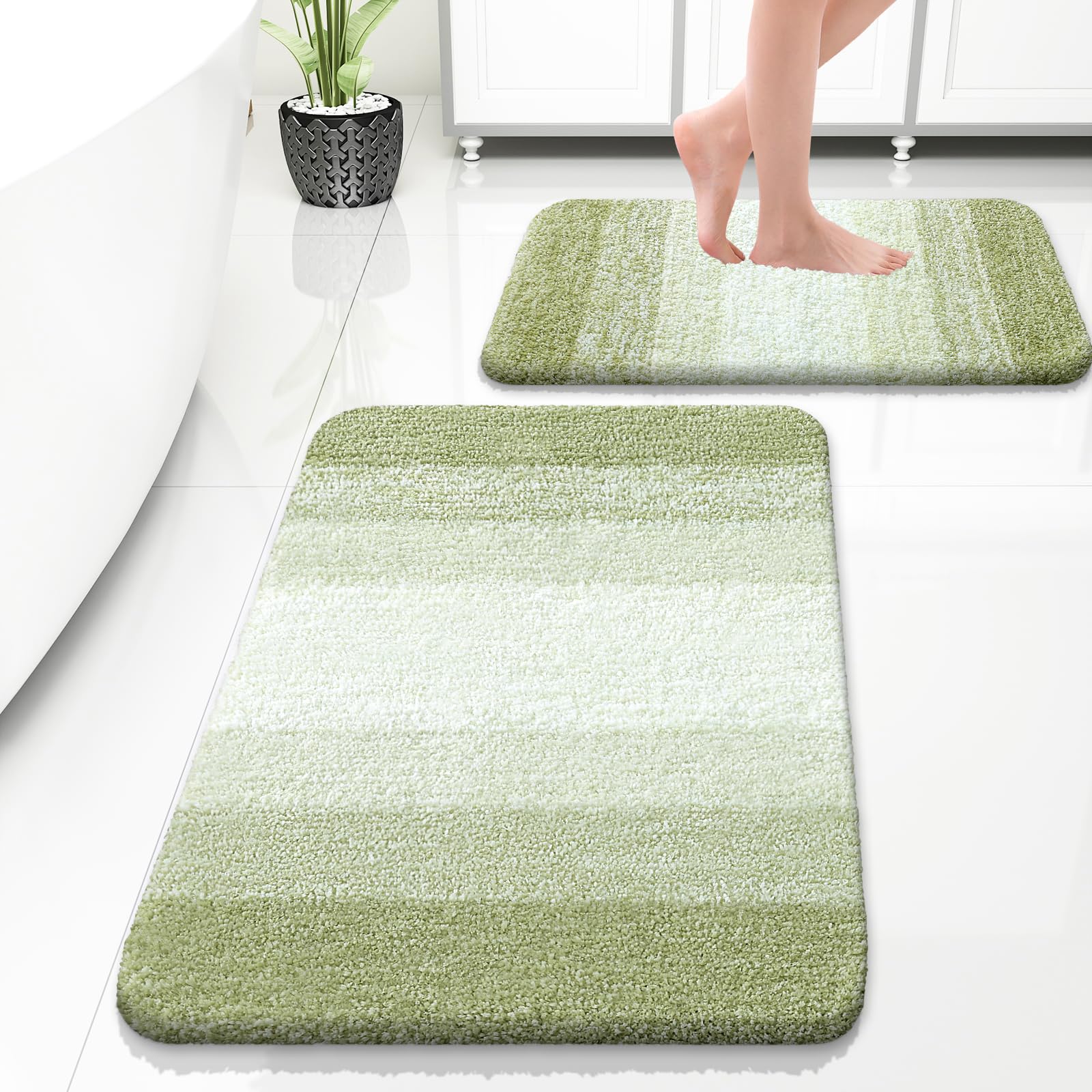 OLANLY Bathroom Rug Set 2 Piece, Soft Absorbent Microfiber Bath Mats and U-Shaped Contour Toilet Rug, Non-Slip, Machine Wash Dry, Plush Shaggy Bath Mats for Bathroom (24"x16"+24"x20", Grey)