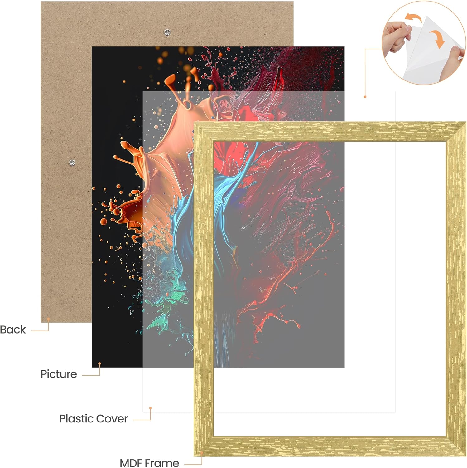 upsimples 11x17 Picture Frame, Wall Gallery Photo Frames with Engineered Wood, Gold 1 Pack