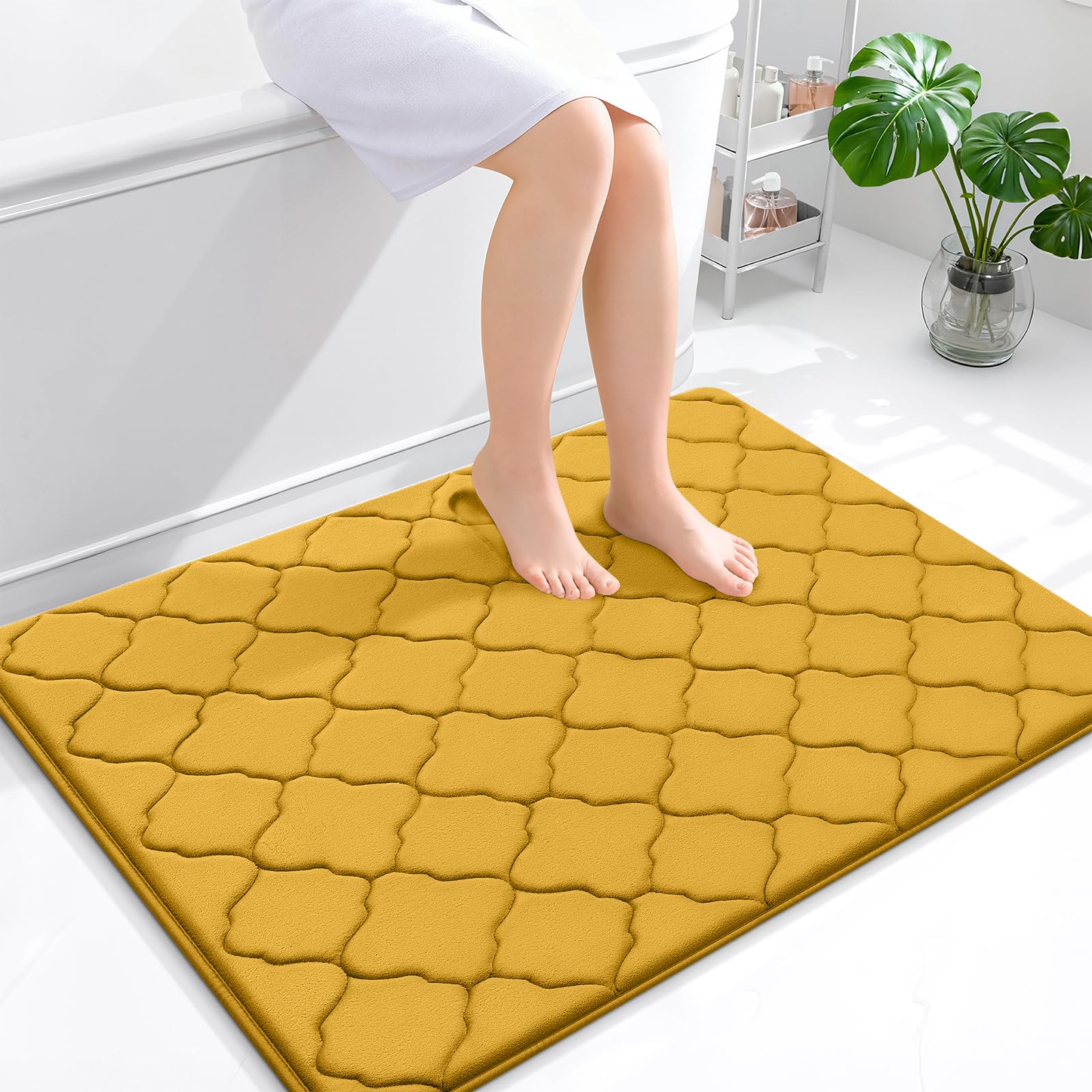 OLANLY Memory Foam Bath Mat Rug 24x16, Ultra Soft and Absorbent Bathroom Rugs, Non-Slip, Comfortable, Machine Washable Bath Carpet for Bathroom Floor, Tub, Shower and Home Decor Accessories, Black