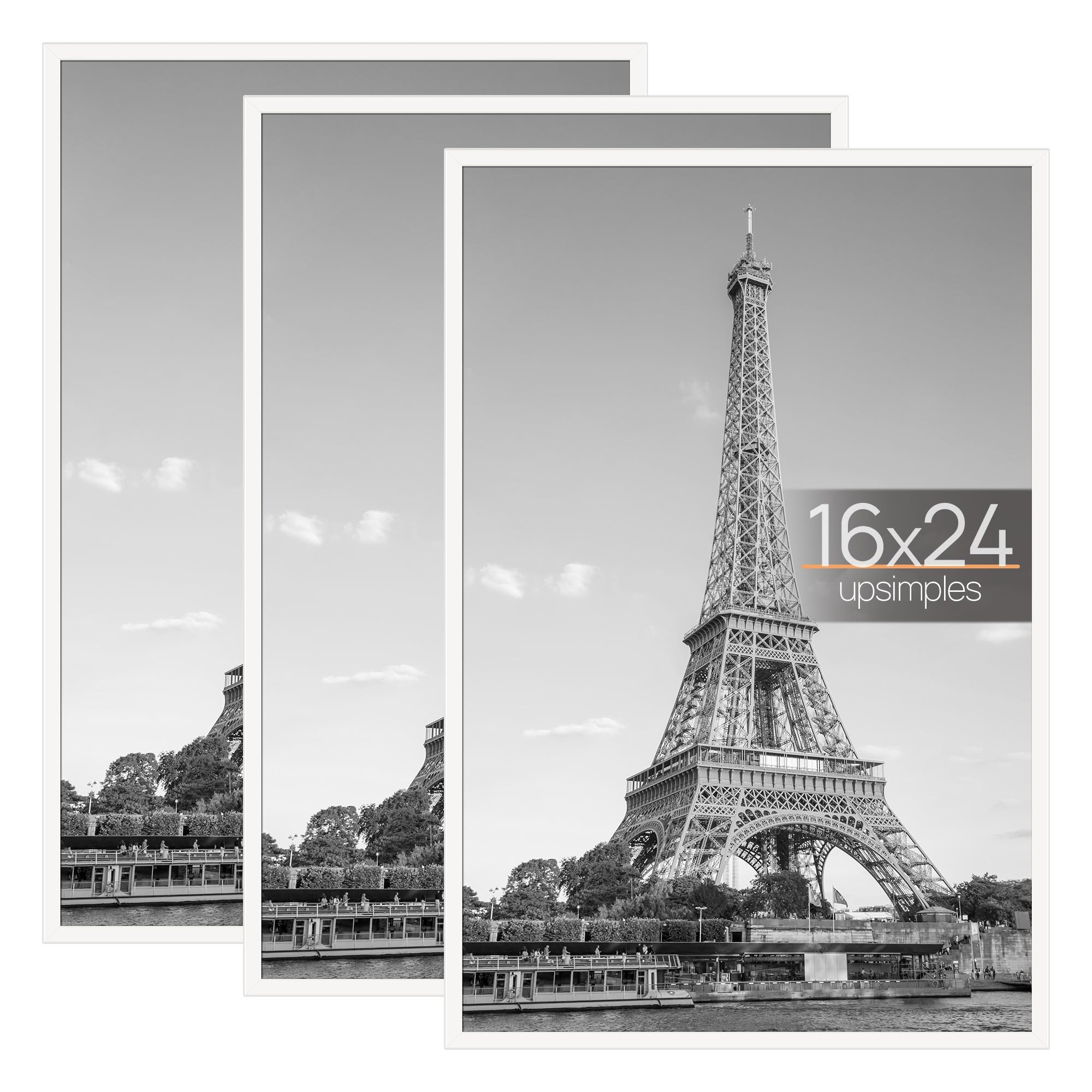 upsimples 12x16 Picture Frame Black 3 Pack, Scratch-Proof Poster Frames 12 x 16 for Photo Gallery - Slide-In Strips, Horizontal or Vertical Wall Mounting
