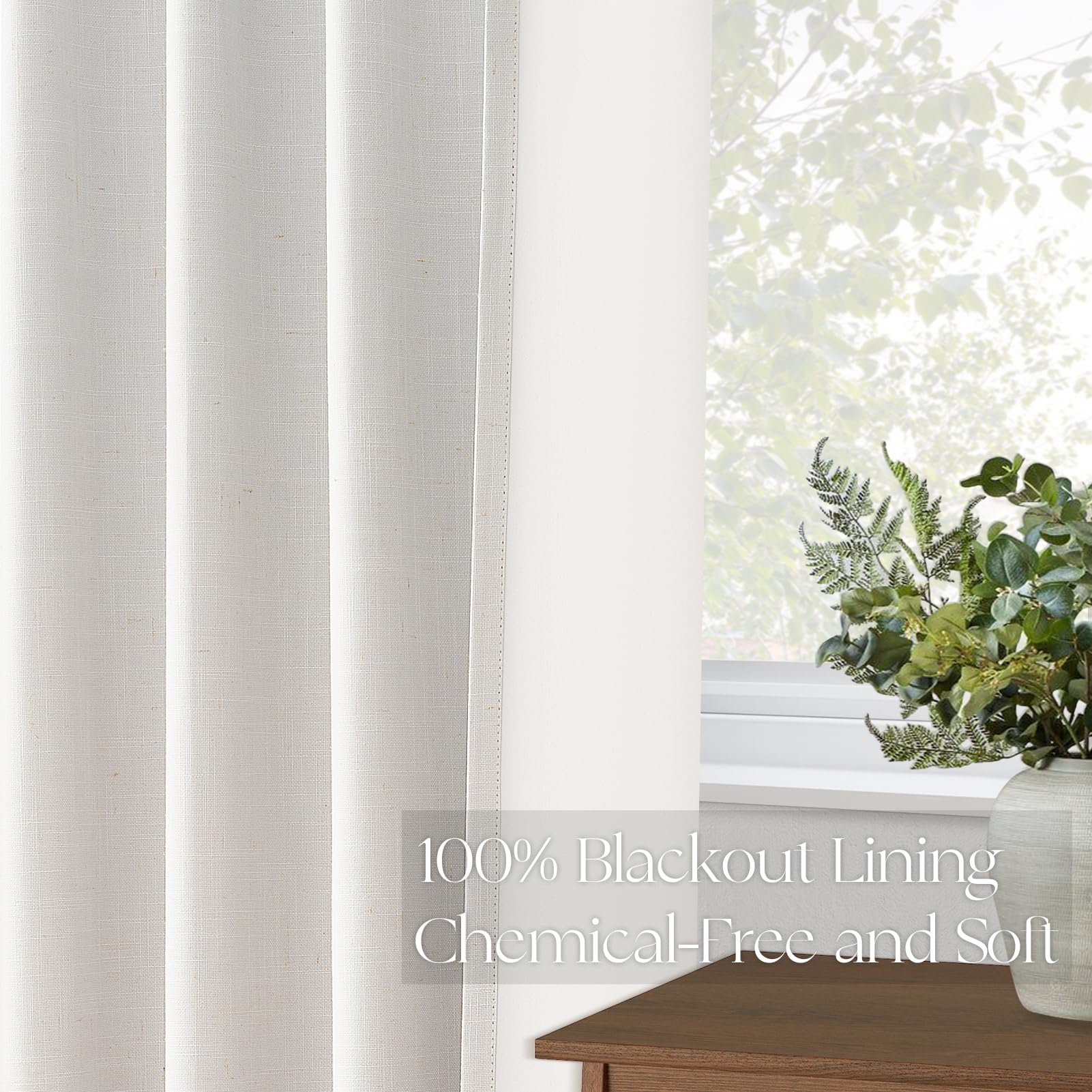 Topfinel Pinch Pleated Curtains 96 Inch Long, 100% Blackout Thermal Insulated Natural Linen Pinch Pleat Viral Drapes with Hooks Rings 2 Panel Sets, Neutral Beige Ivory 8FT Back Tab Window Curtains