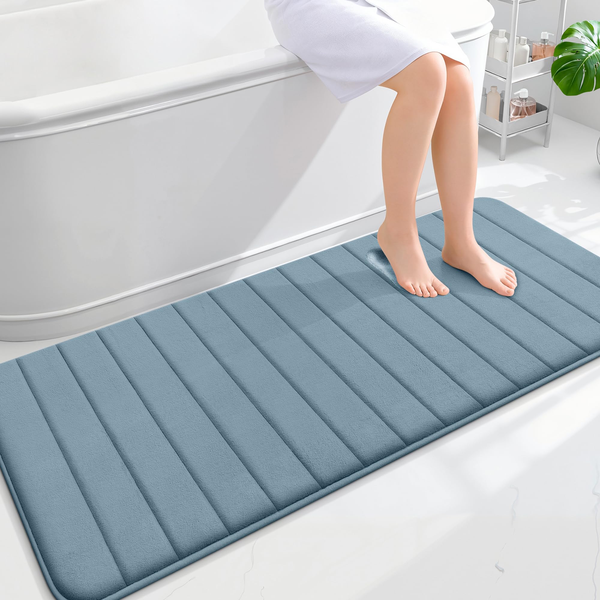 OLANLY Memory Foam Bath Mat 30x20, Super Soft Absorbent Bathroom Rugs, Quick Dry, Machine Washable Shower Floor Rugs, Bathmat Carpet, Bathroom Home Decor Accessories, Grey