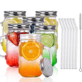 DaYammi Mason Jars with Lids and Straws, 6 Pack 16 Oz Glass Cups for Cold Beverages, Juice, Smoothies, Iced Coffee, Cocktails Leak-Proof Drinking Glasses with Sealed & Straw Lids, Colorful
