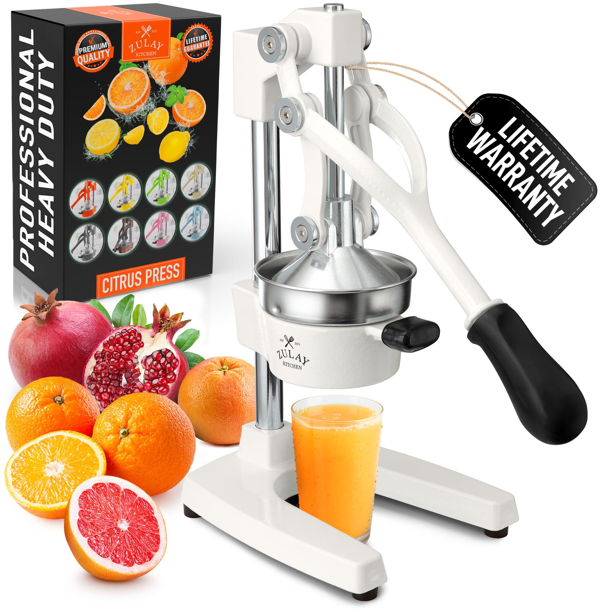 Zulay Kitchen Cast Iron Juicer - Easy-to-Clean Heavy-Duty Manual Juicer, Professional Citrus Juicer - Stainless Steel Lemon Squeezer - Manual Citrus Press & Orange Squeezer - Orange Juicer (Black)