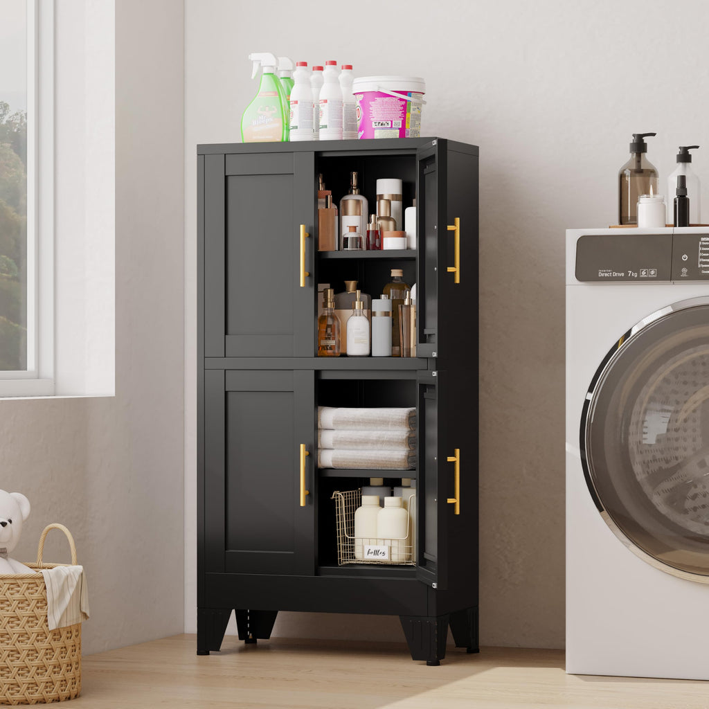 GAIOUS Metal Pantry Cabinet, Kitchen Pantry Storage Cabinets with 2 Door and 3 Adjustable Shelves, White Kitchen Pantry Cabinet, Freestanding Cupboard for Dining Room Living Room Bathroom