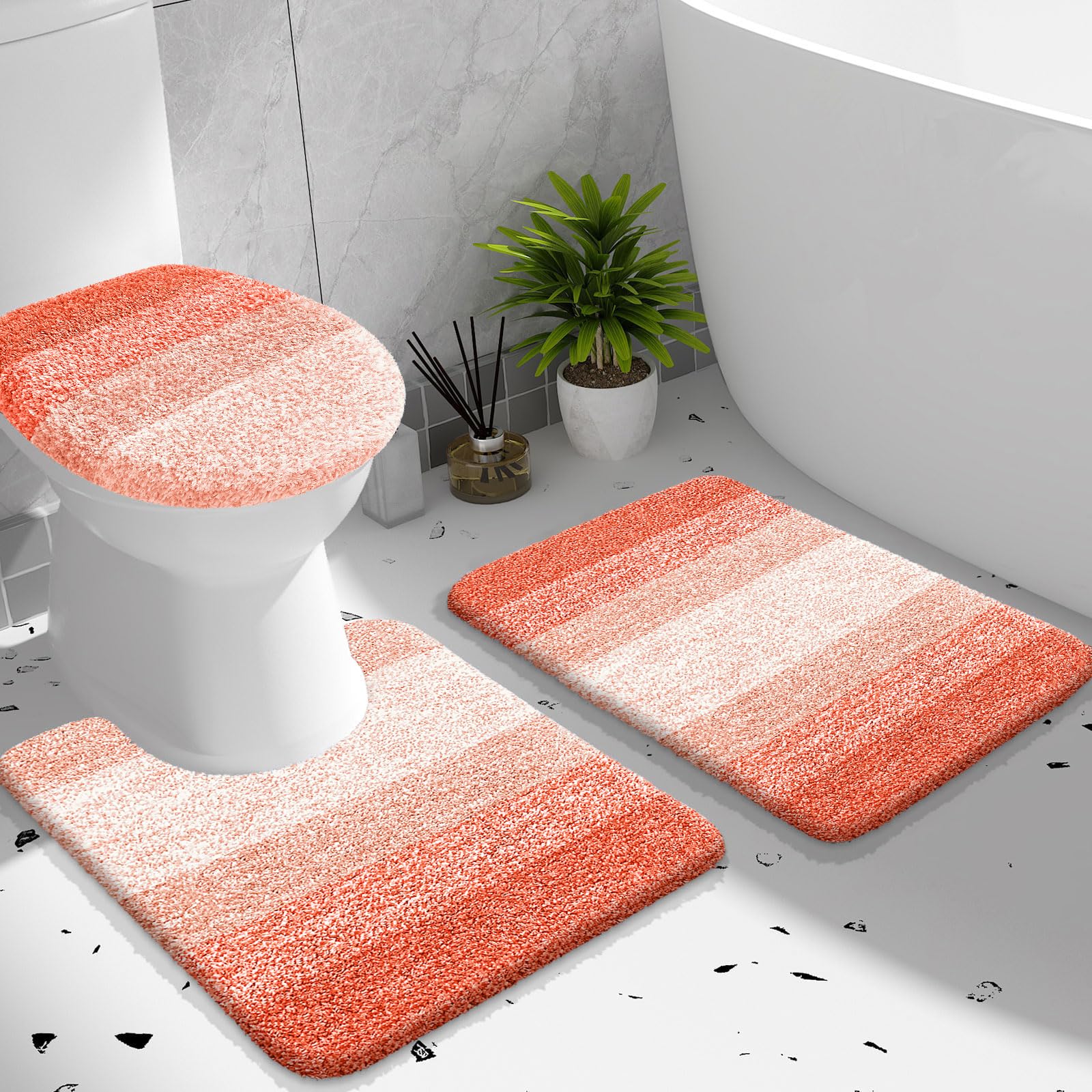 OLANLY Bathroom Rugs Sets 3 piece, Soft Microfiber Absorbent Bath Mat, U-Shaped Contour Toilet Mat and Toilet Lid Cover, Quick Dry, Machine Washable, Toilet Cover and Rug Set for Bathroom, Grey