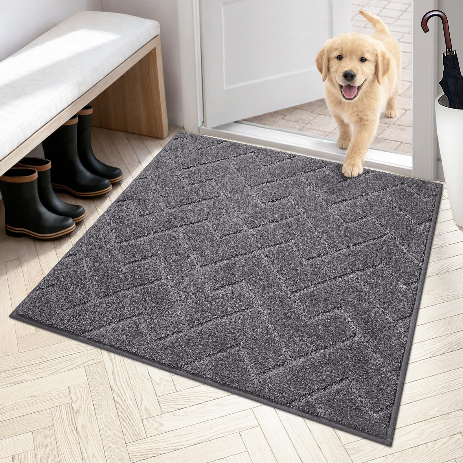 PURRUGS Dirt Trapping Door Mat 20" x 31.5", Non-Slip Machine Washable Entry Rug, Dog Doormat, Indoor Front Door Mat, Super Absorbent Entryway Rug for Muddy Shoes & Paws, Taupe