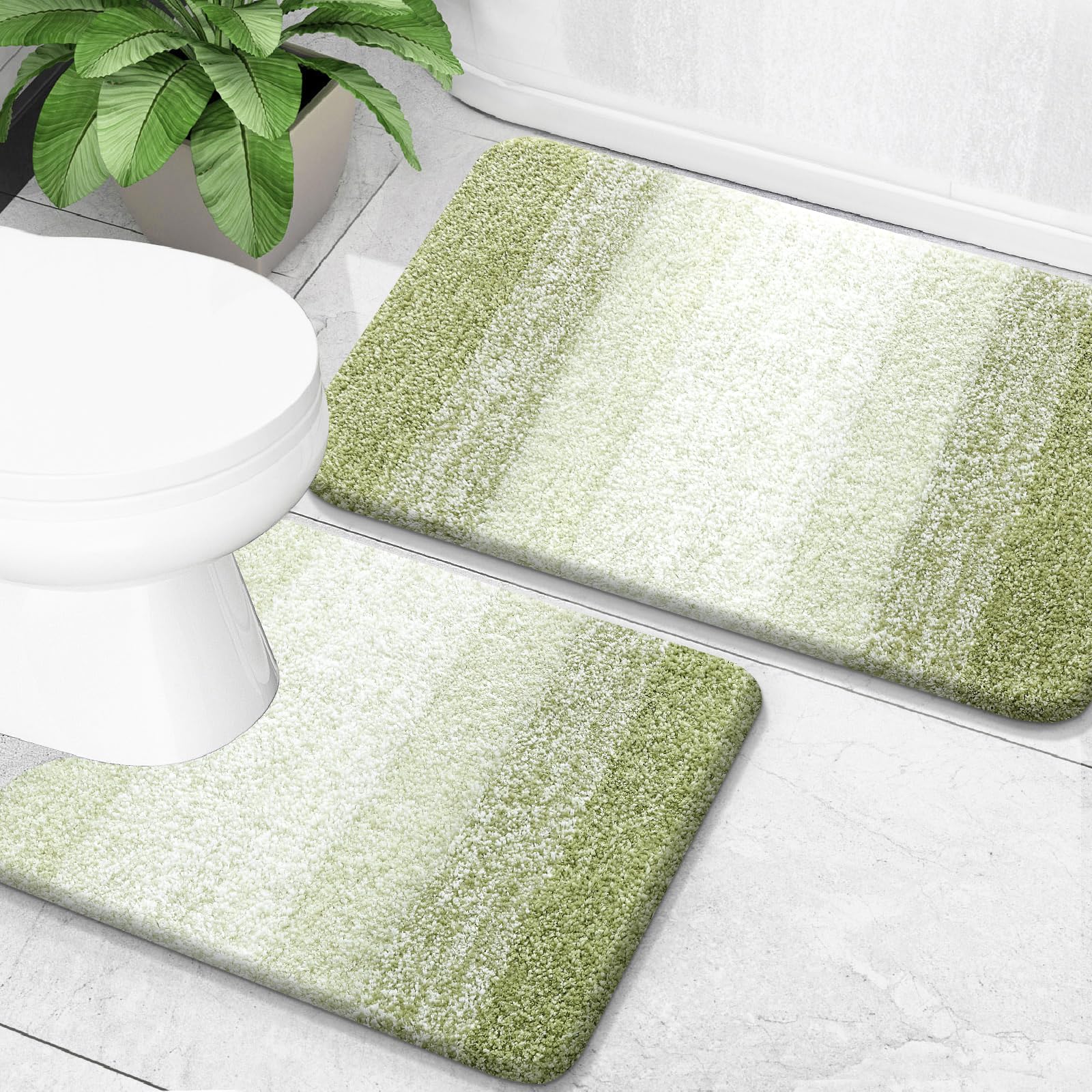 OLANLY Bathroom Rug Set 2 Piece, Soft Absorbent Microfiber Bath Mats and U-Shaped Contour Toilet Rug, Non-Slip, Machine Wash Dry, Plush Shaggy Bath Mats for Bathroom (24"x16"+24"x20", Grey)