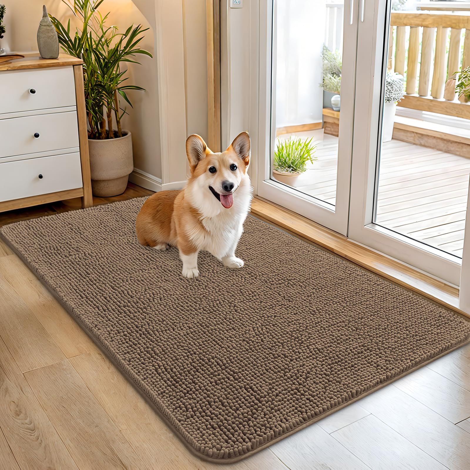 OLANLY Dog Door Mat for Muddy Paws 30x20, Absorbs Moisture and Dirt, Absorbent Non-Slip Washable Doormat, Quick Dry Chenille Mud Mat for Dogs, Entry Indoor Entryway Carpet for Inside Floor, Grey