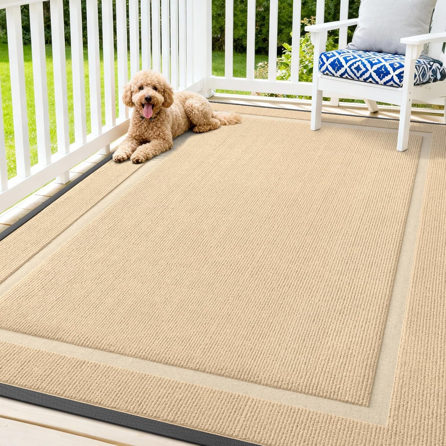 OLANLY Front Door Mat Indoor Outdoor Entrance, Waterproof All-Season, All-Weather Doormat, Sturdy Natural Rubber, Fade Resistant, Low Profile, Easy Clean Patio Porch Entryway Mat, 29.5x17, Beige