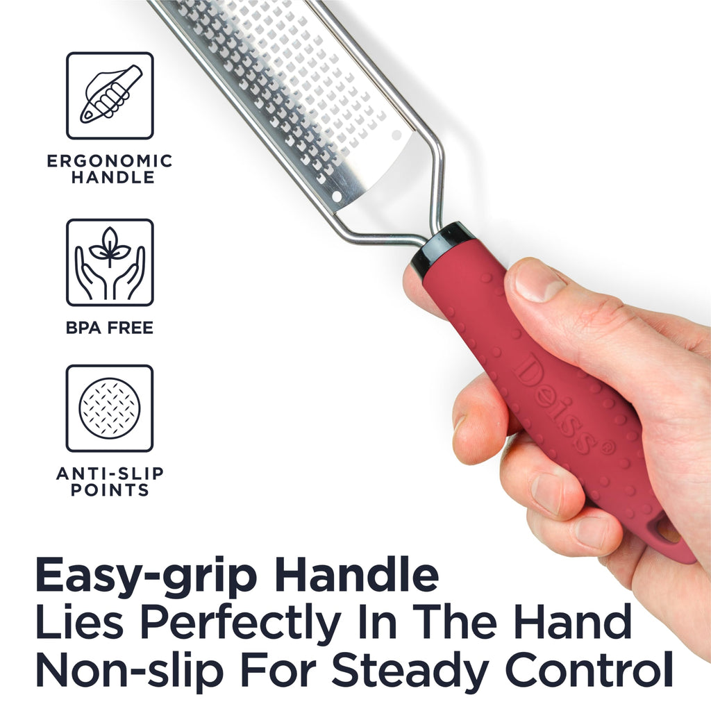 Deiss PRO Lemon Zester & Heavy Duty Cheese Grater & Vegetable Grater — Parmesan Cheese, Lemon, Garlic, Nutmeg, Chocolate, Fruits, Vegetables, Ginger Grater - Stainless Steel Cheese Shredder - Black