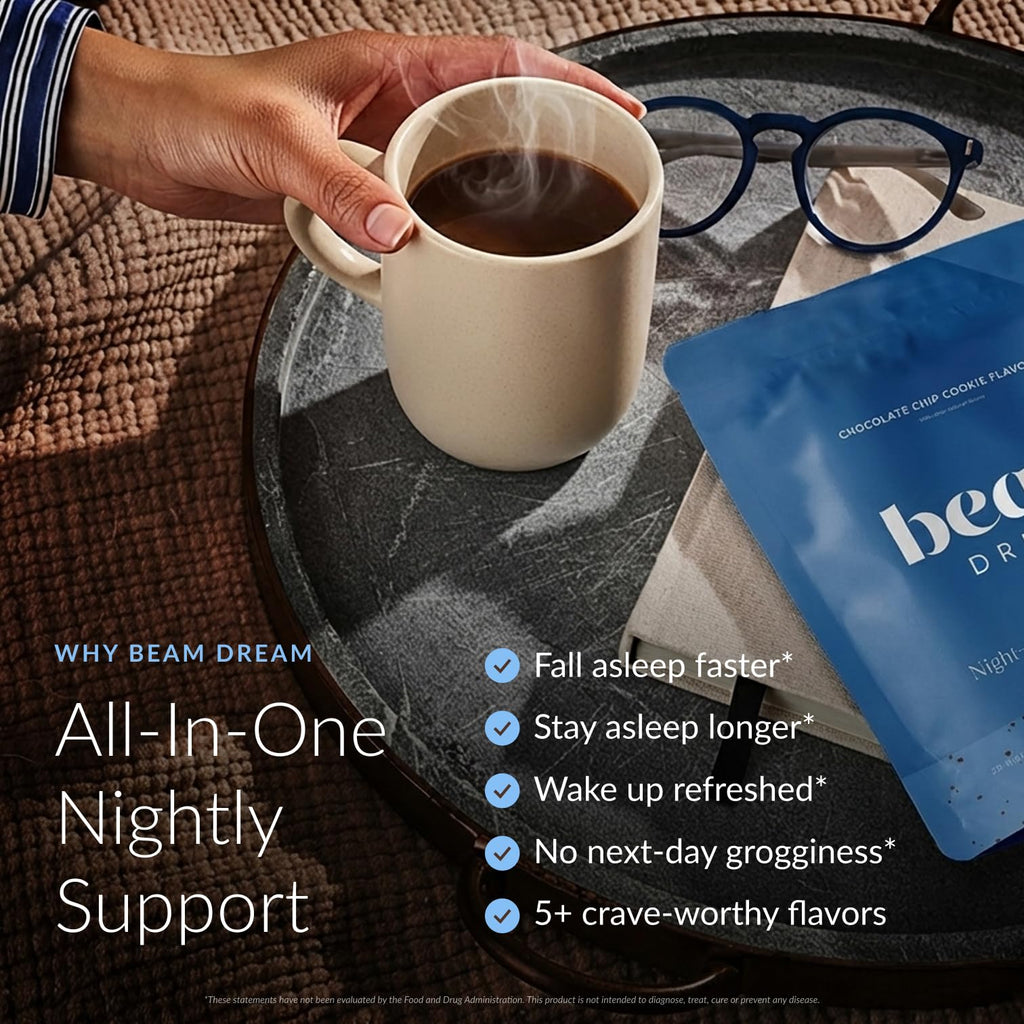 Beam Dream Sleep Powder – Sleep Aid for Adults with Melatonin, Magnesium, L-Theanine, Reishi Mushroom & Apigenin Sleep Supplement, Sleepy Cocoa Bedtime Drink Mix, Brownie Batter Flavor, 30 Servings