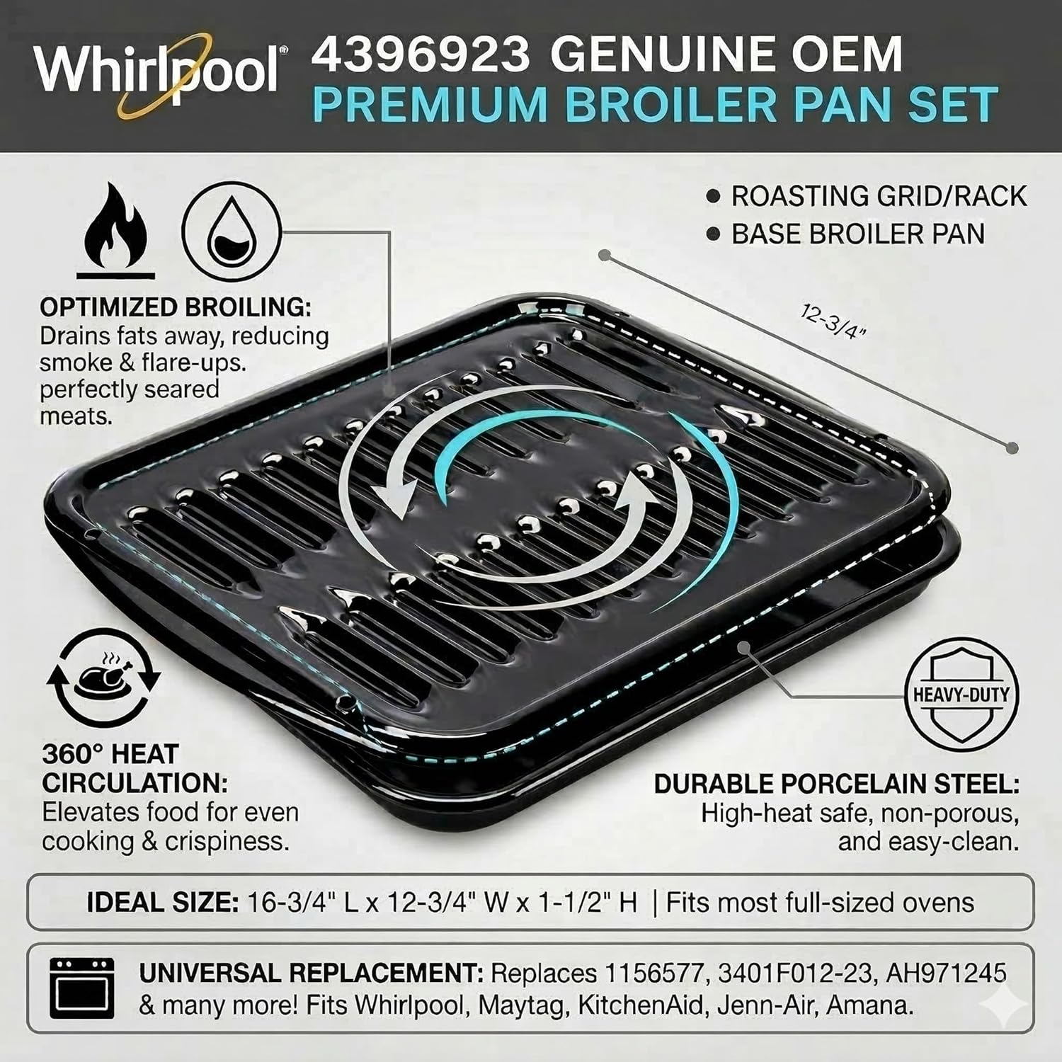 Whirlpool 4396923 Genuine OEM Premium Broiler Pan