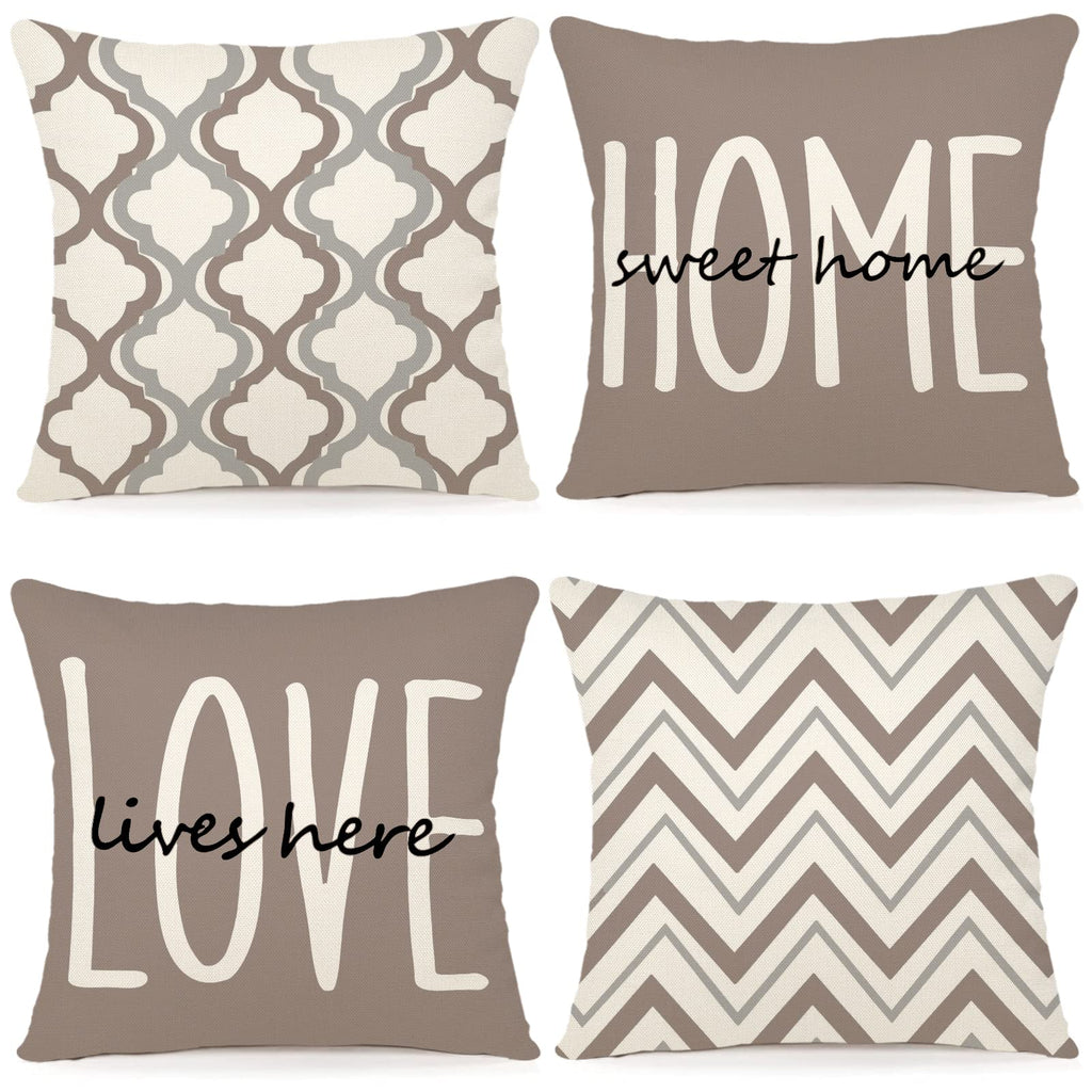 YCOLL Farmhouse Pillow Covers 18x18 Set of 4 Throw Pillow Covers Rustic Linen Decorative Pillows Square Cushion Covers for Couch Sofa Bedroom Home Decor
