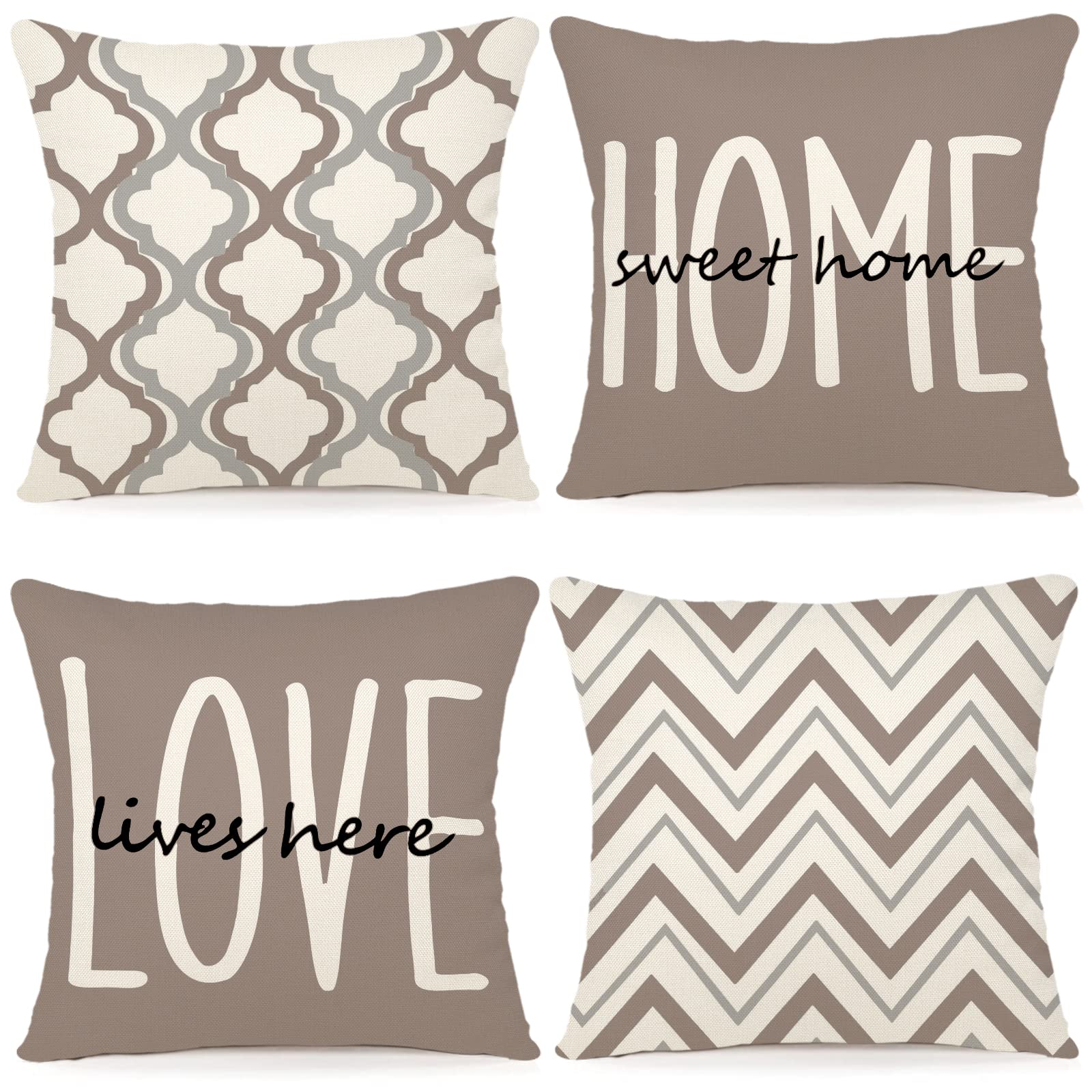 YCOLL Farmhouse Pillow Covers 18x18 Set of 4 Throw Pillow Covers Rustic Linen Decorative Pillows Square Cushion Covers for Couch Sofa Bedroom Home Decor
