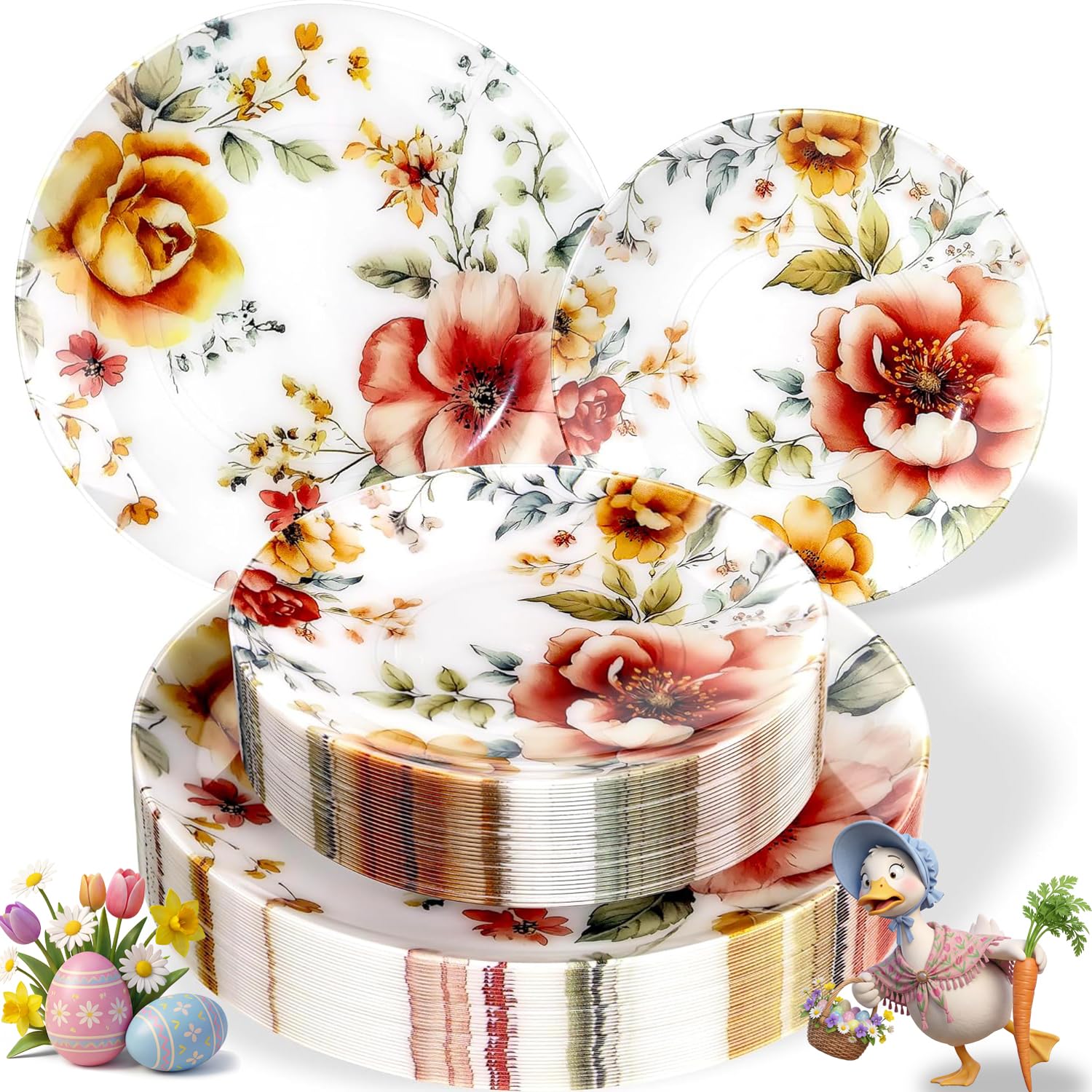 Morejoy 60Pcs Brown Plastic Plates,Brown Disposable Plates With Gold Rim, Gold Party Dinnerware Set Include 30 Dessert plates,30 Dinner plates for Party & Wedding