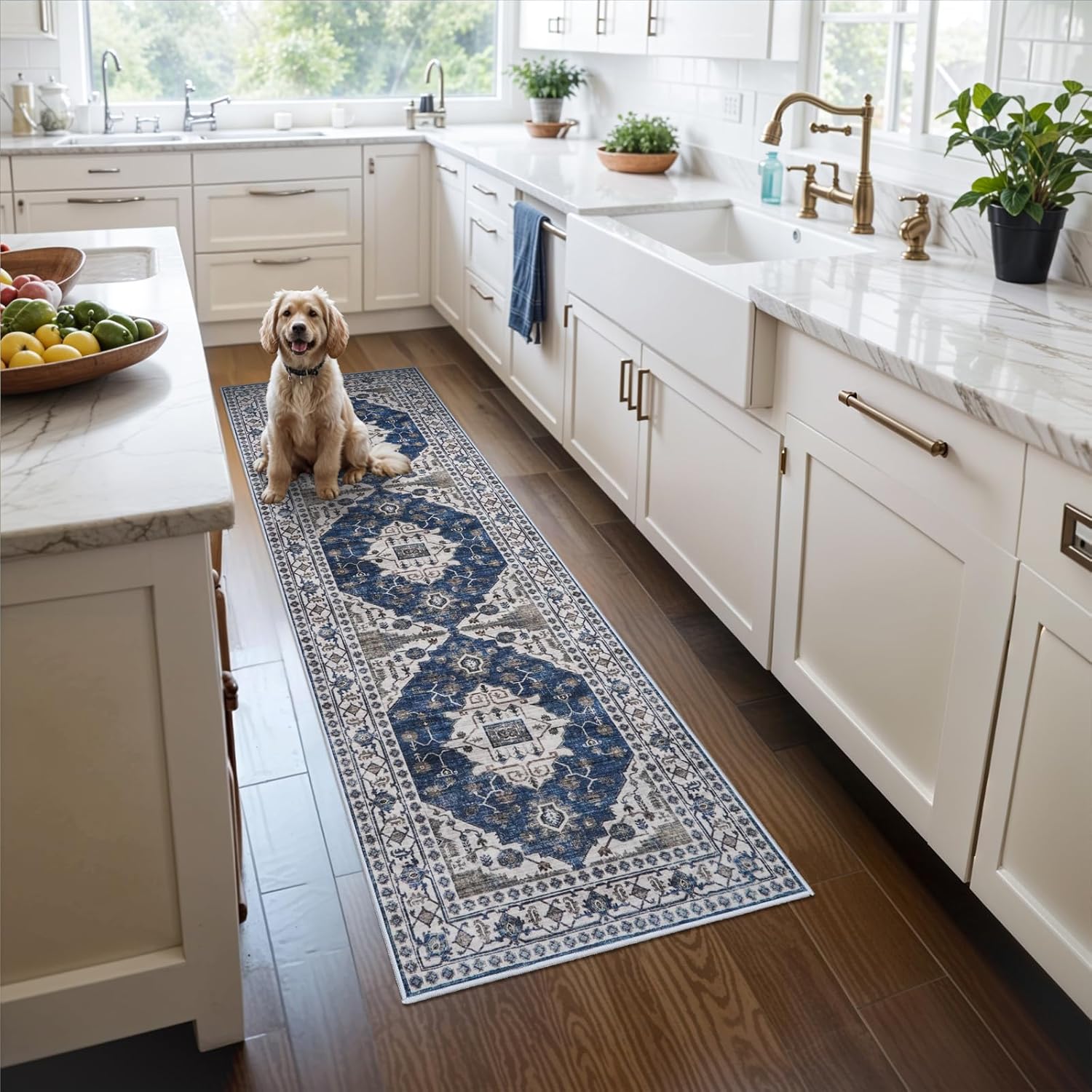 Washable 2x3 Entryway Area Rug - Neutral Kitchen Rug Runner Vintage Soft Floor Mat Non Slip Indoor Farmhouse Carpet for Bathroom Living Room Bedroom (2 X 3, Beige)