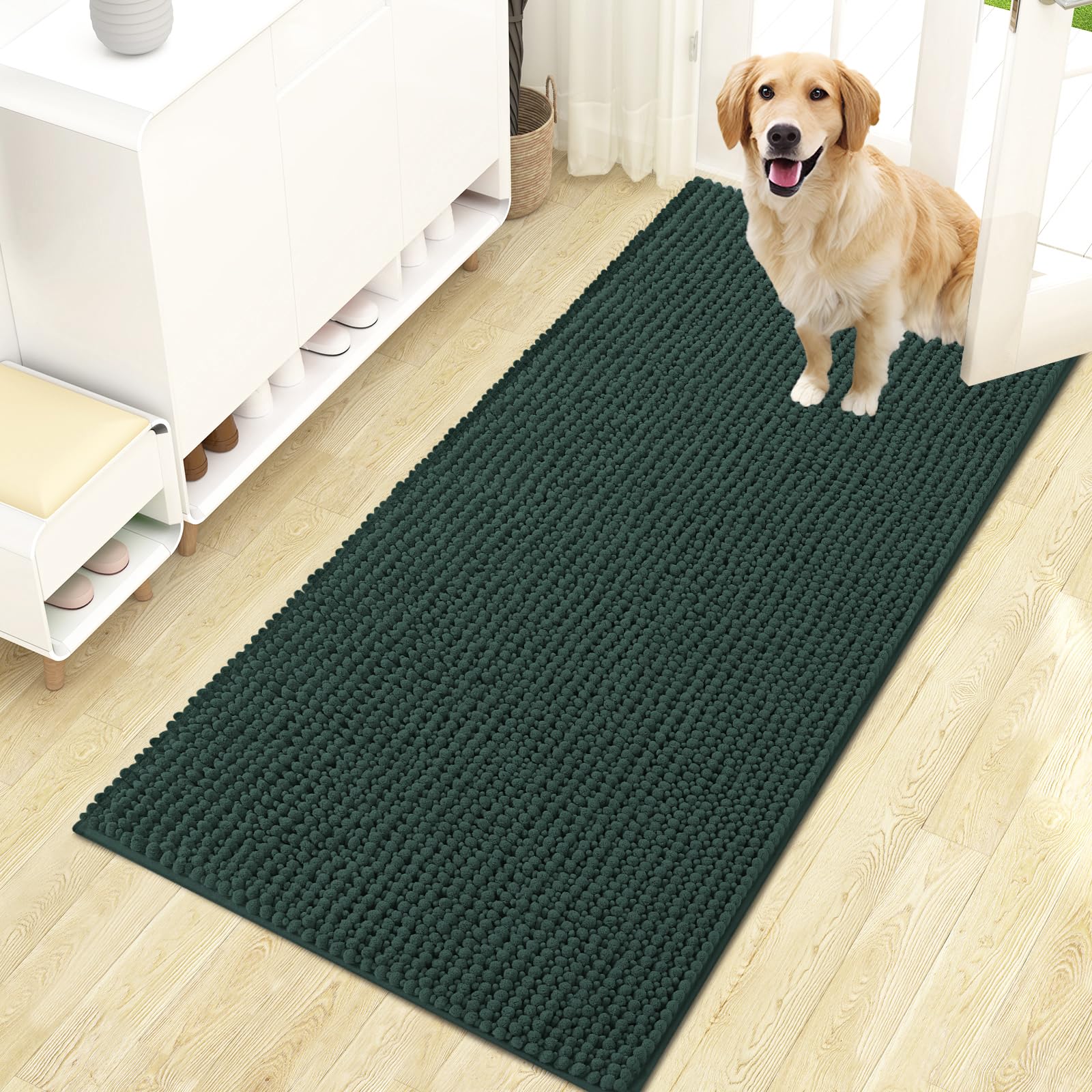 OLANLY Dog Door Mat for Muddy Paws 30x20, Ultra Absorbent Chenille Mud Doormat, Non-Slip Washable and Dirt Trapping Doormat for Indoor Entryway, Quick-Dry Indoor Pet Bed Mats for Dogs, Grey