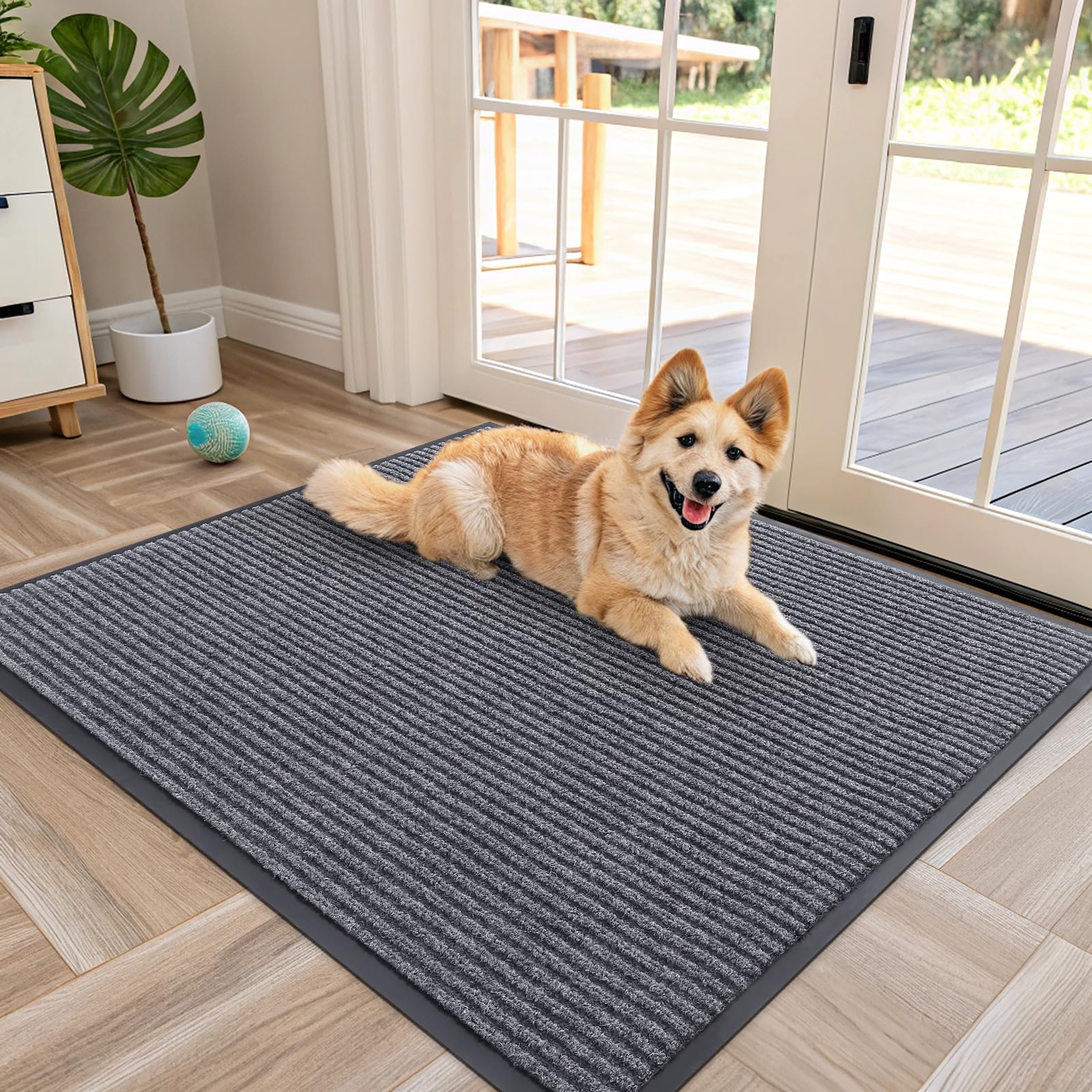 OLANLY Front Door Mat Indoor Outdoor Entrance, Waterproof Heavy Duty Doormat, Fade Resistant, Low Profile, Easy Clean Patio Porch Welcome Floor Mats for Entry, 29.5x17, Grey