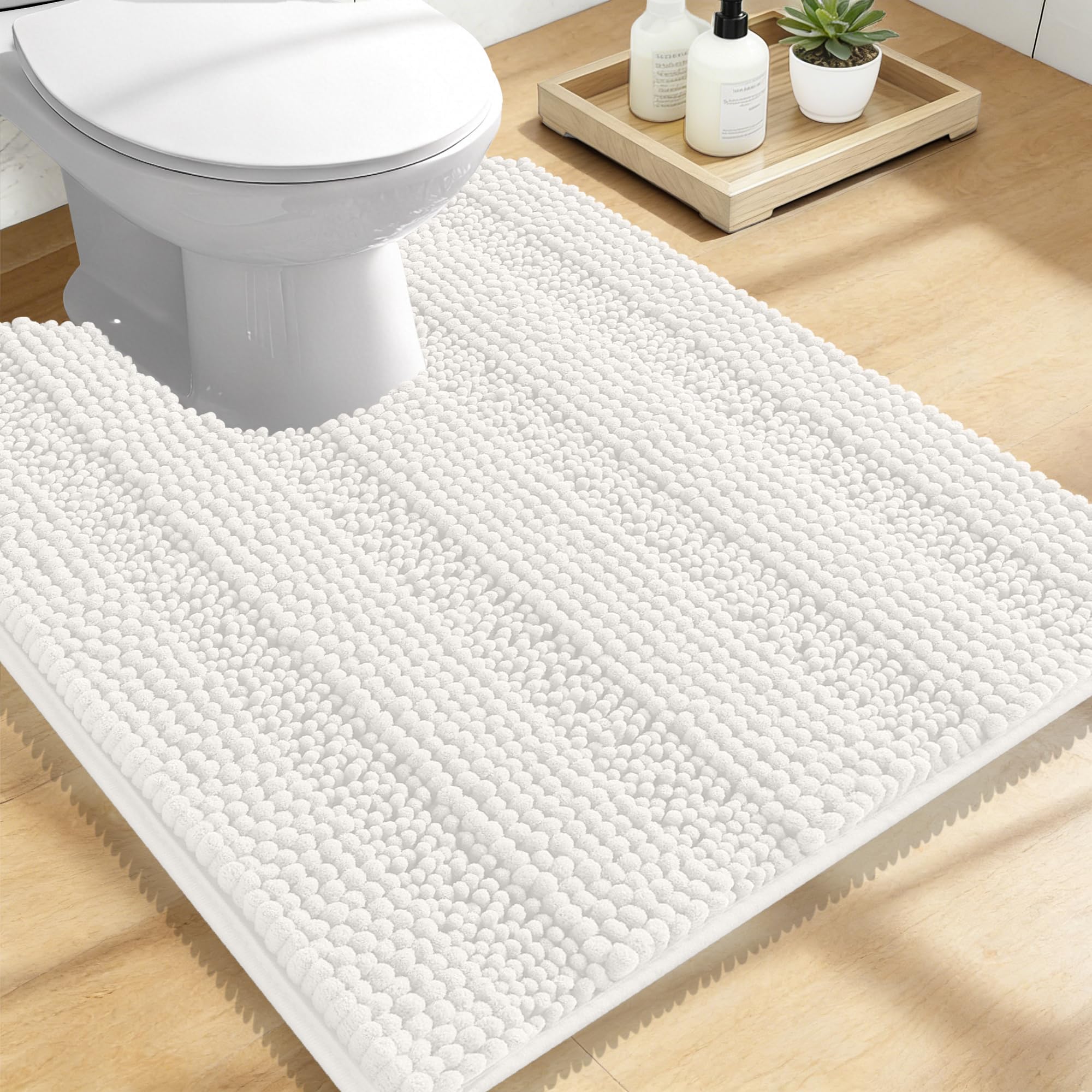 OLANLY Thick Bathroom Rugs 30x20, Extra Soft Absorbent Chenille Striped Bath Rugs, Rubber Backing, Machine Wash Dry, Bath Mats for Bathroom Floor, Tub and Shower, Home Decor Accessories, Grey