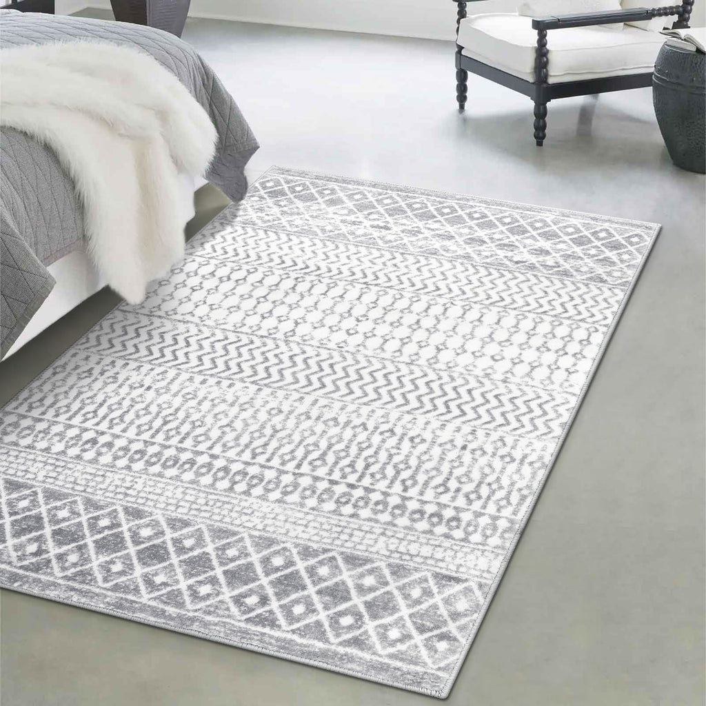Moroccan Washable Rugs, 2x3 Light Grey Rug Non-Slip Small Distressed Entryway Rugs, Soft Low-Pile Bedroom Rug Indoor Doormat Carpet for Entryway Kitchen Bathroom
