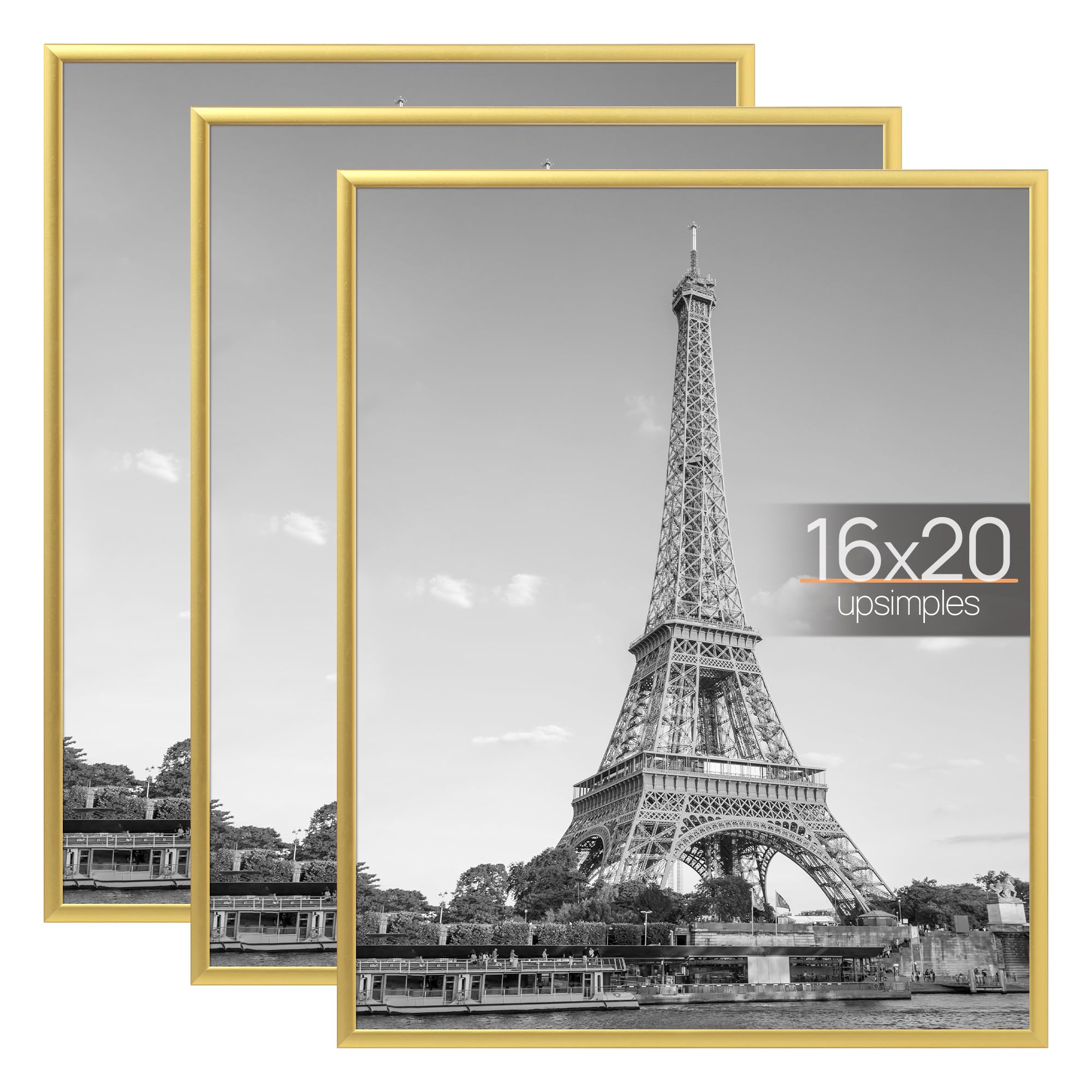upsimples 12x16 Picture Frame Black 3 Pack, Scratch-Proof Poster Frames 12 x 16 for Photo Gallery - Slide-In Strips, Horizontal or Vertical Wall Mounting